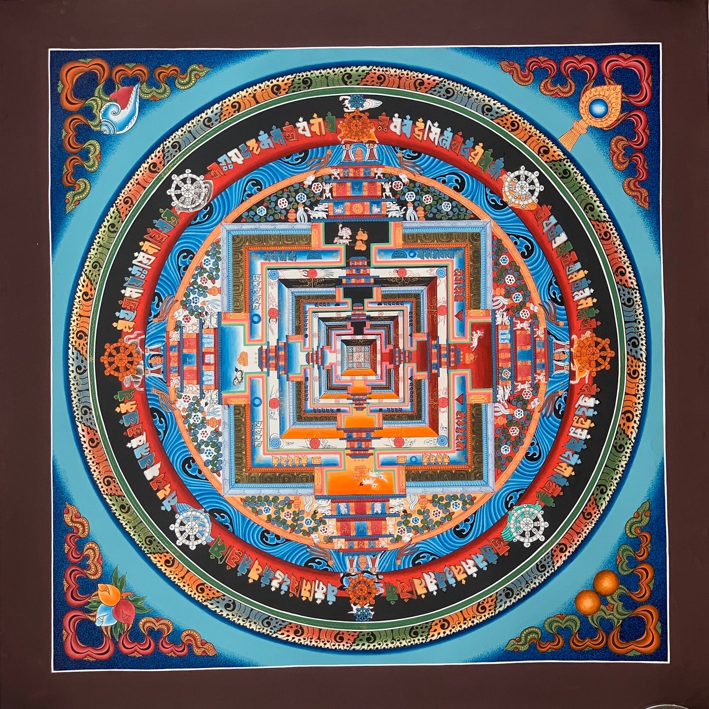 Hand-painted Kalachakra, wheel of Life Mandala Tibetan Thangka Painting  20 x 20-Inch Mixed Colors