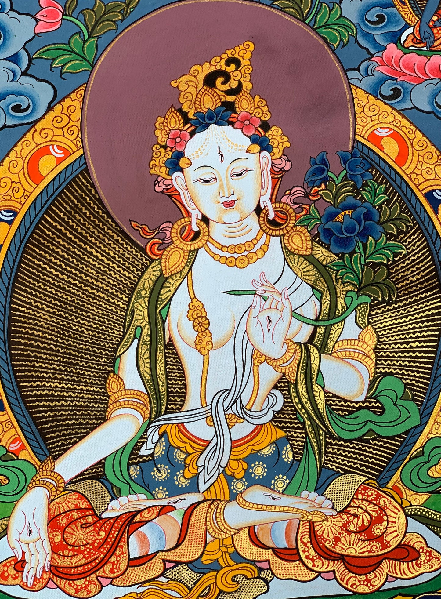 Original Hand-painted White Tara Mother Goddess of Compassion Tibetan Thangka Painting