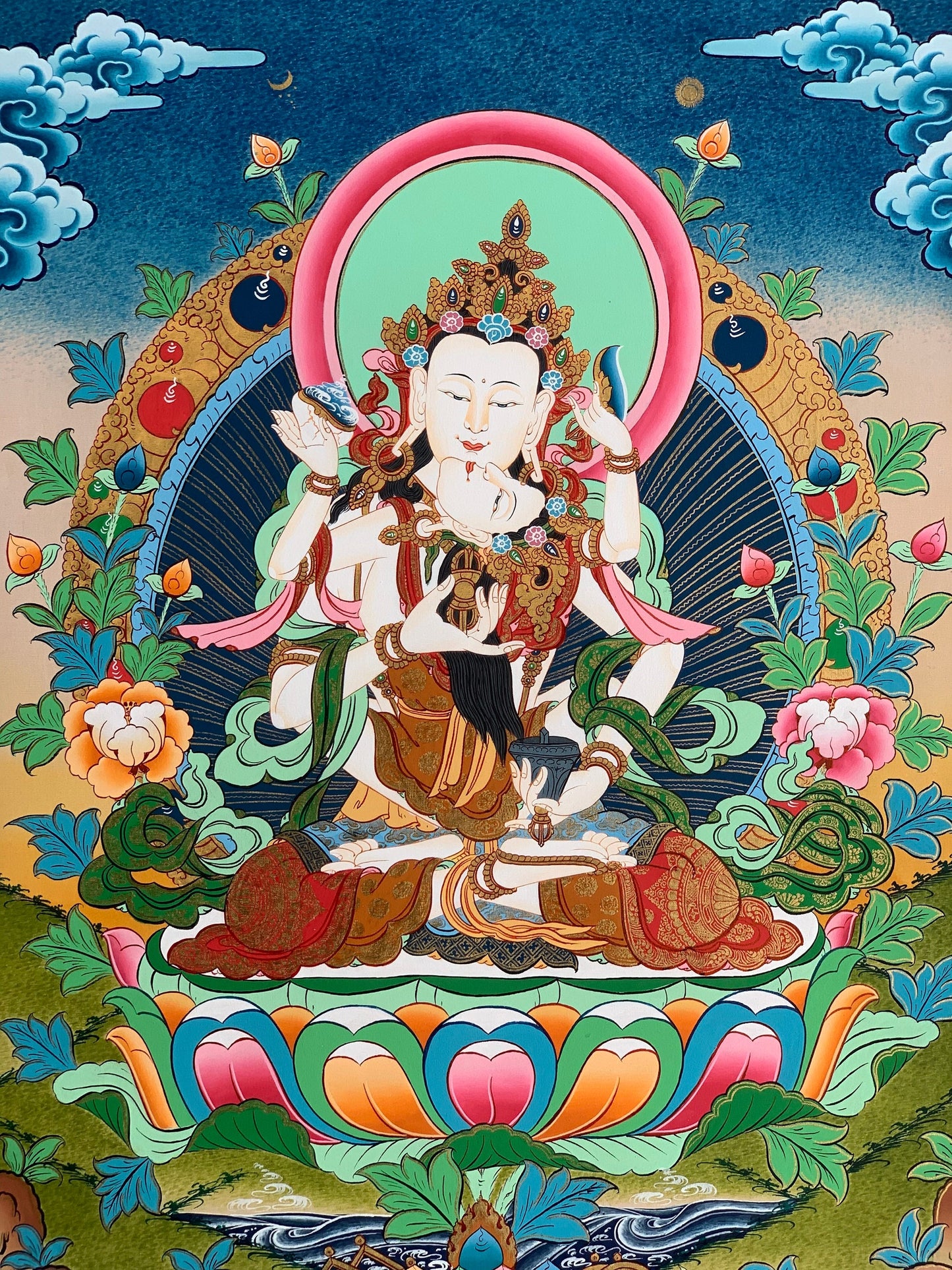 Original Hand Painted Vajrayana Vajrasattva Shakti / DORJE SEMPA High Quality Tibetan Compassion / Meditation Thangka / Thanka Painting