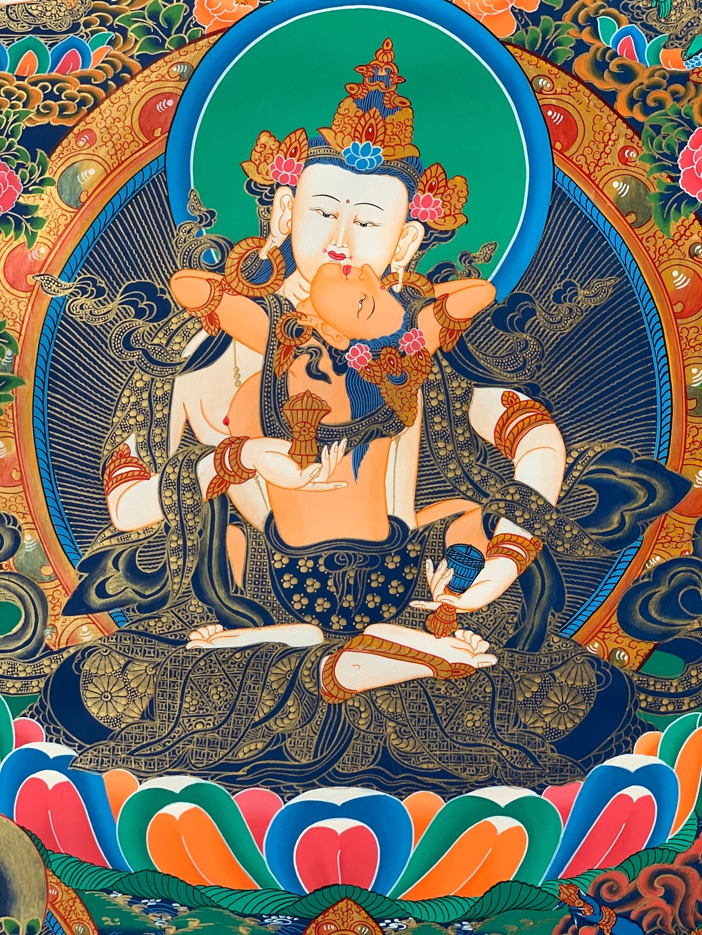 Original Hand Painted Vajrasattva Shakti / DORJE SEMPA Compassion / Meditation Master Quality Tibetan Thangka  Painting with Silk Brocade