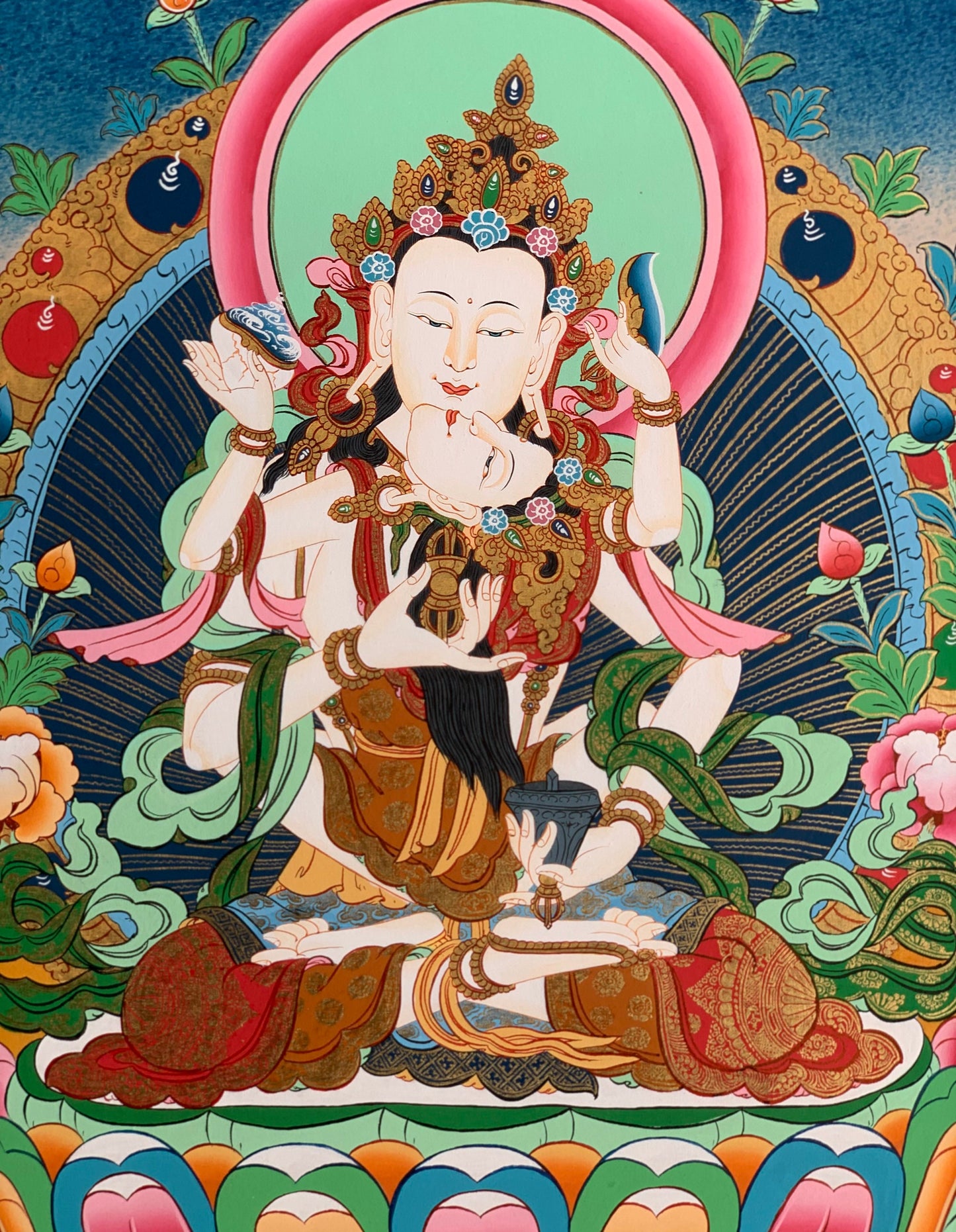 Original Hand Painted Vajrayana Vajrasattva Shakti / DORJE SEMPA High Quality Tibetan Compassion / Meditation Thangka / Thanka Painting