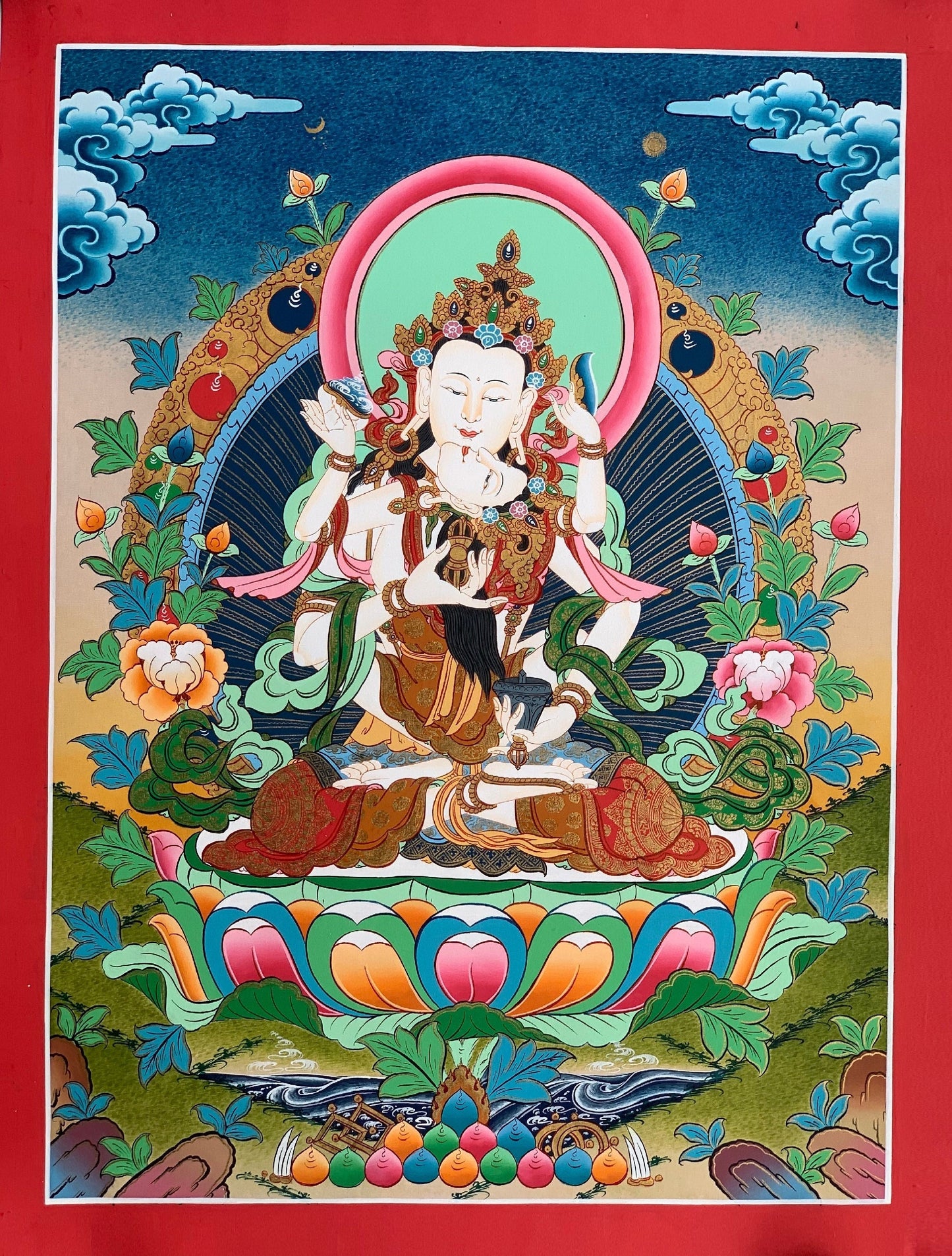 Original Hand Painted Vajrayana Vajrasattva Shakti / DORJE SEMPA High Quality Tibetan Compassion / Meditation Thangka / Thanka Painting