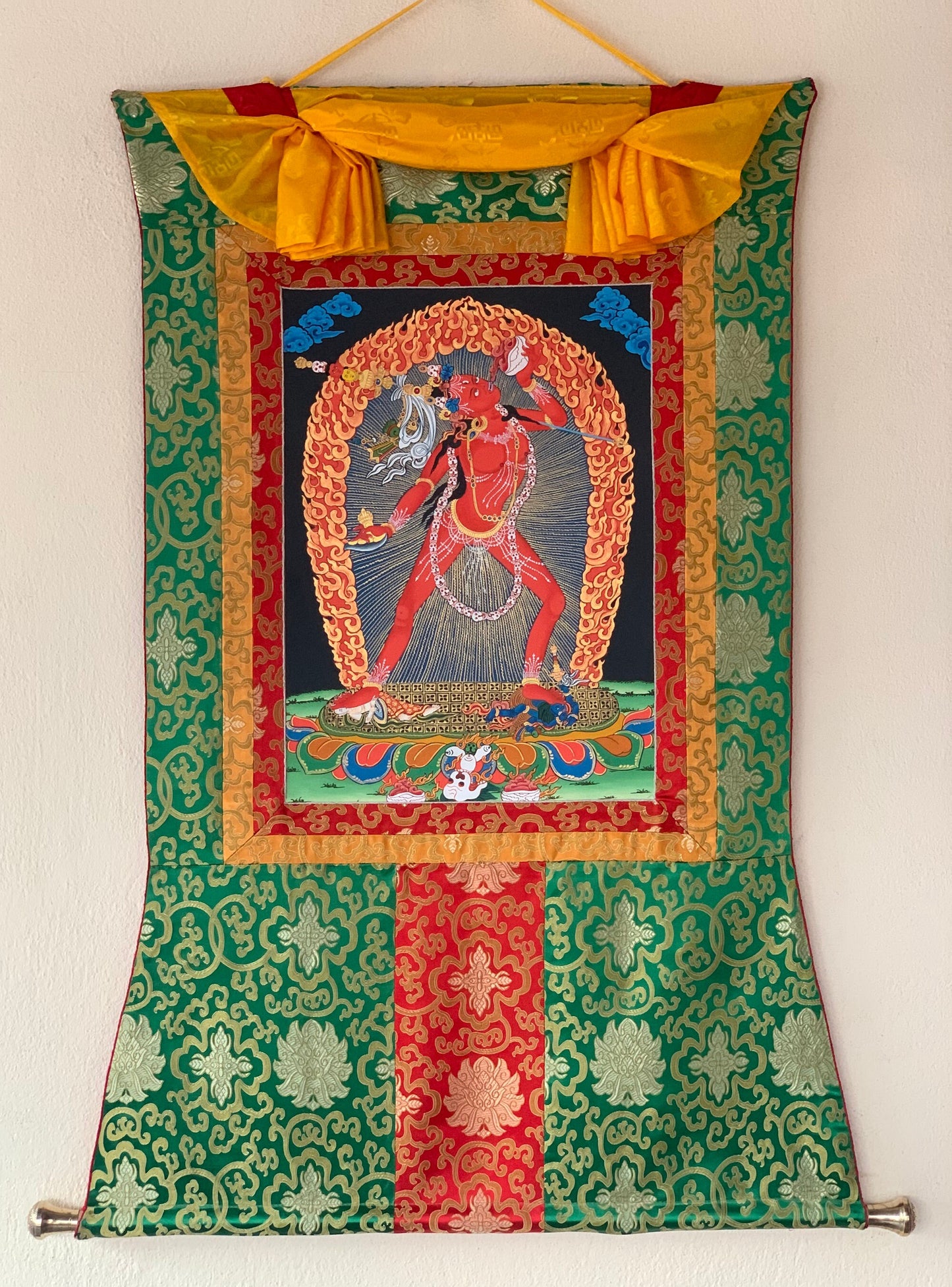 Original Hand Painted Vajrayogini / Vajrabarahi/ Dorje Neljorma / Masterpiece Tibetan Meditation Thangka Painting with Silk Brocade