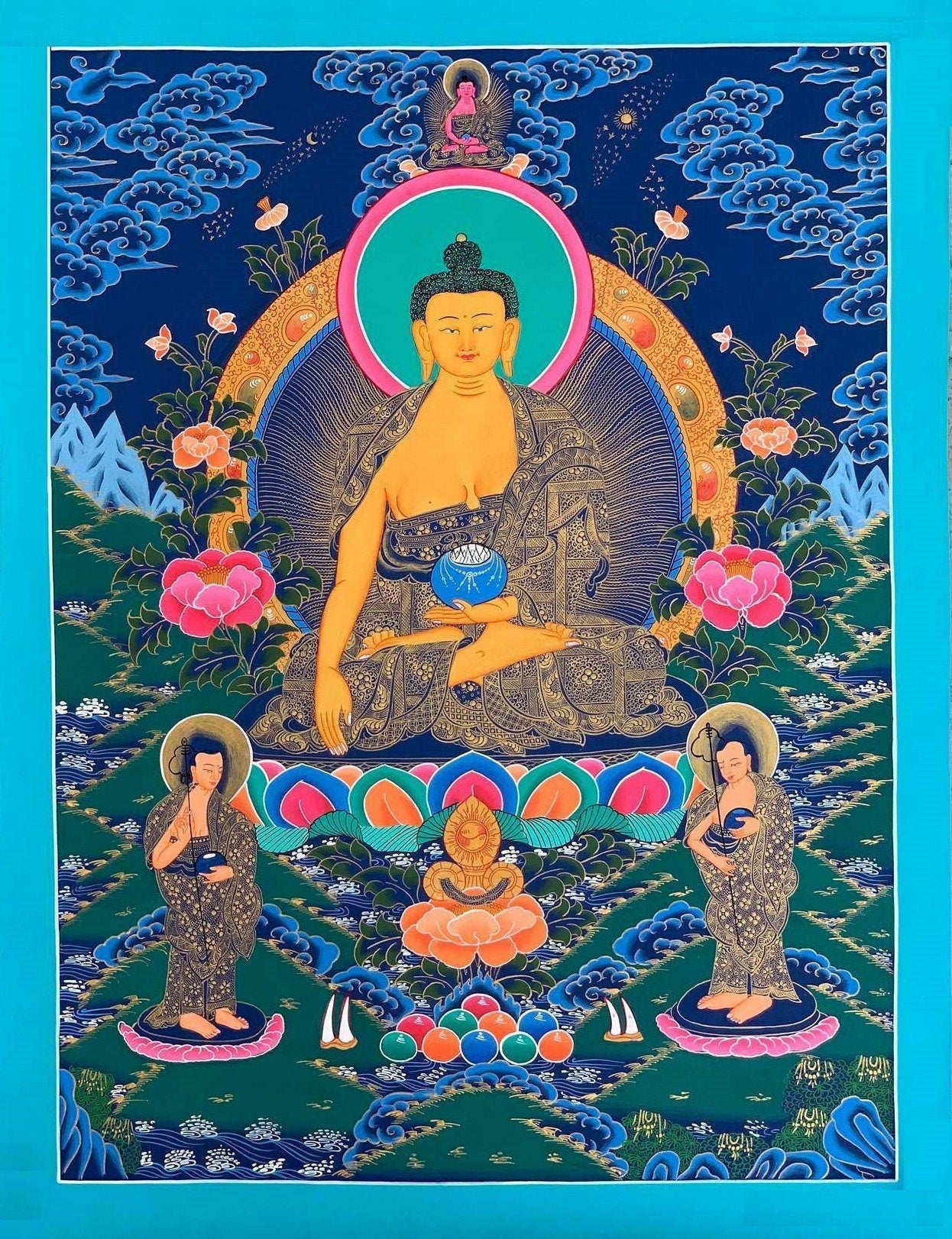 Hand-painted, Shakyamuni, Gautama Buddha,  Tibetan Thangka Painting  20 x 30-inch