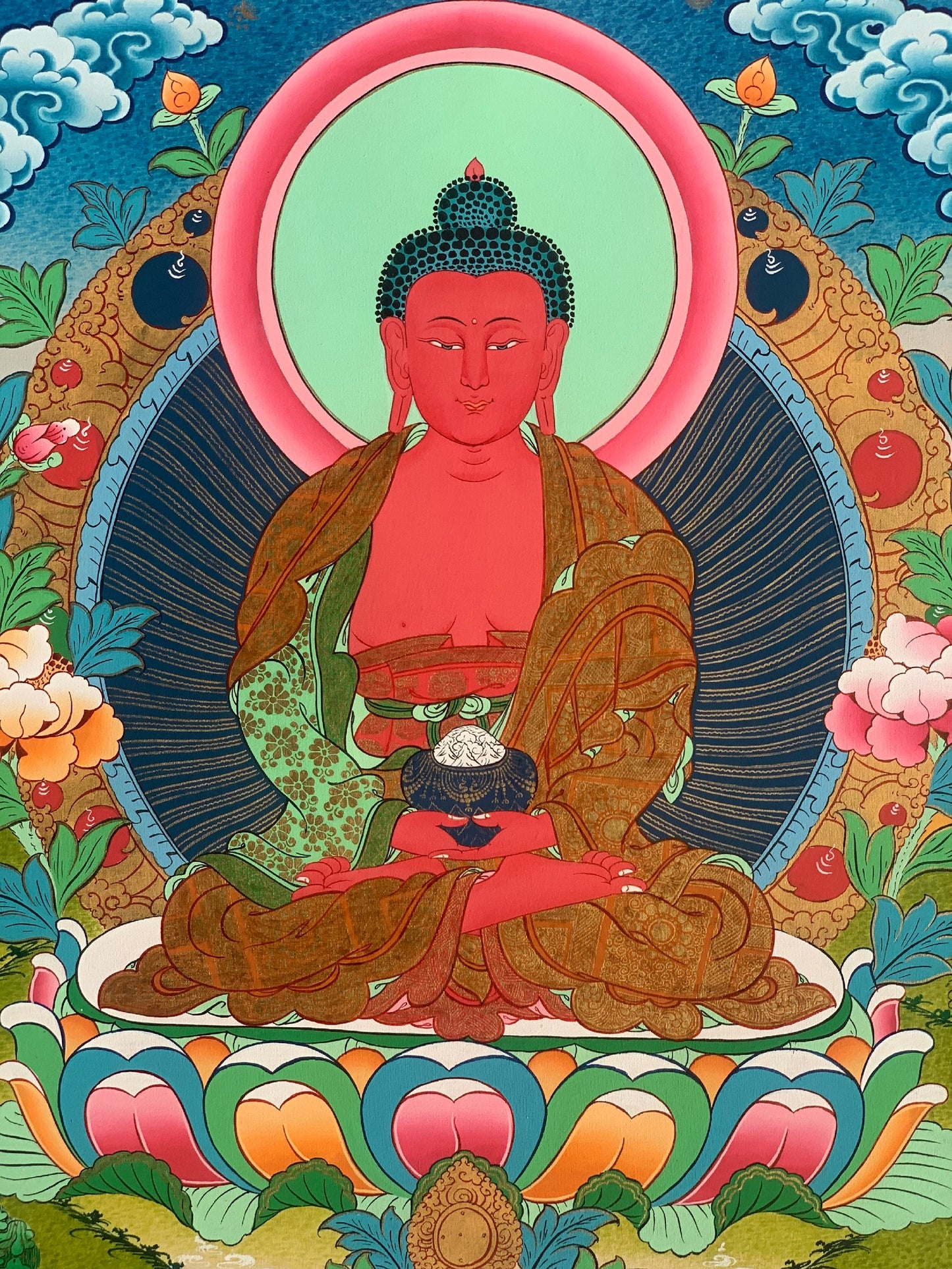 Hand-painted  Buddha Amitabha/ Amitayus/ Buddha of Eternal Life Original Tibetan Thangka, Painting