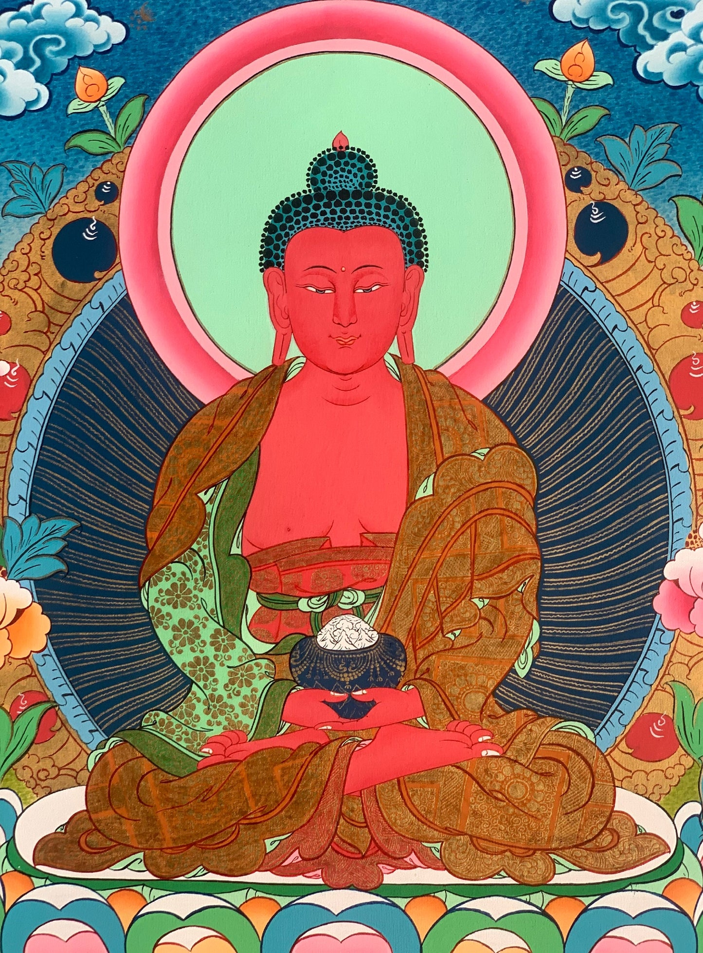 Hand-painted  Buddha Amitabha/ Amitayus/ Buddha of Eternal Life Original Tibetan Thangka, Painting