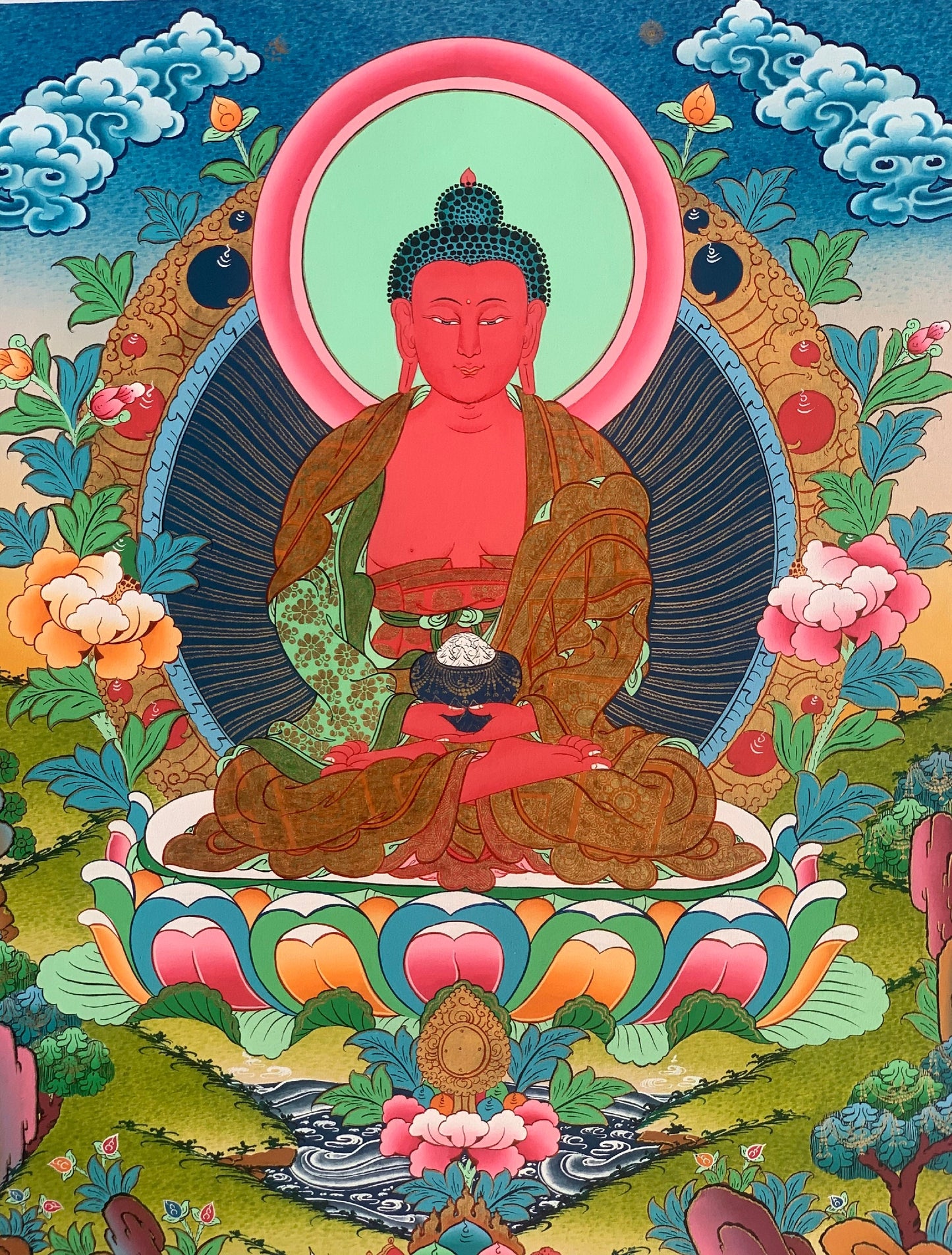 Hand-painted  Buddha Amitabha/ Amitayus/ Buddha of Eternal Life Original Tibetan Thangka, Painting