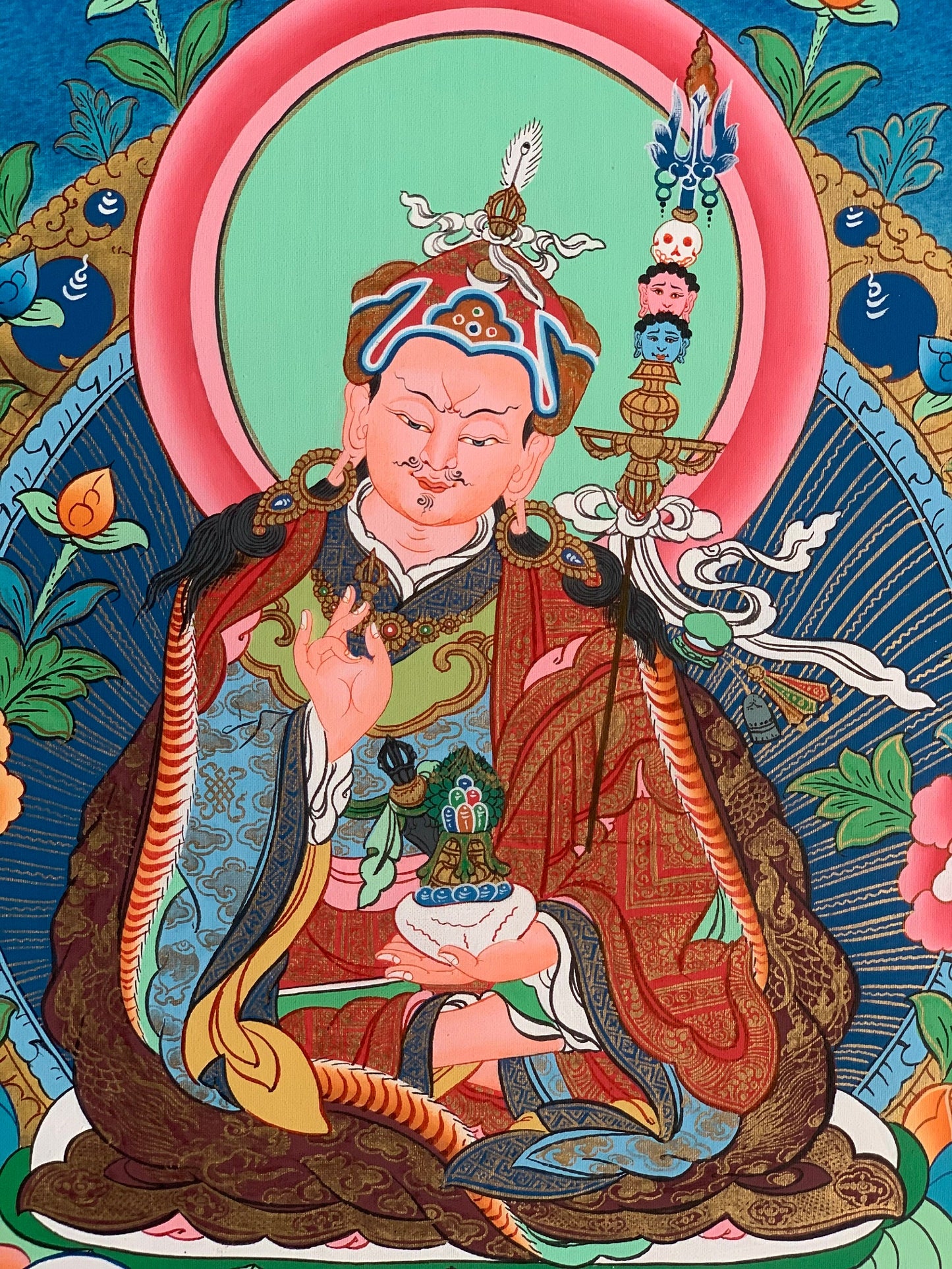 Hand-painted Padmasambhava, Guru Rinpoche,  Tantric Buddha, Blessed  Thangka Painting/ Meditation Art