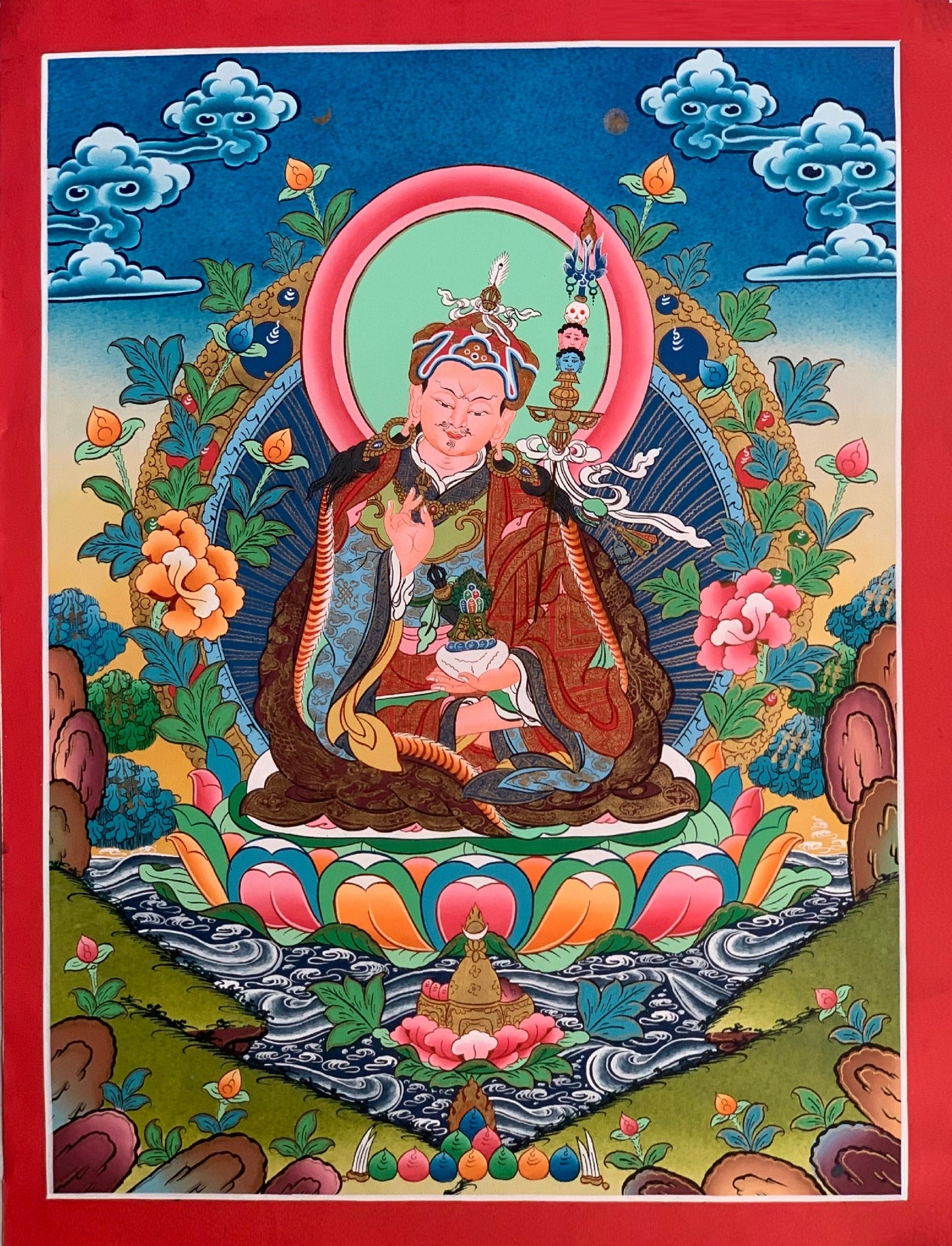 Hand-painted Padmasambhava, Guru Rinpoche,  Tantric Buddha, Blessed  Thangka Painting/ Meditation Art