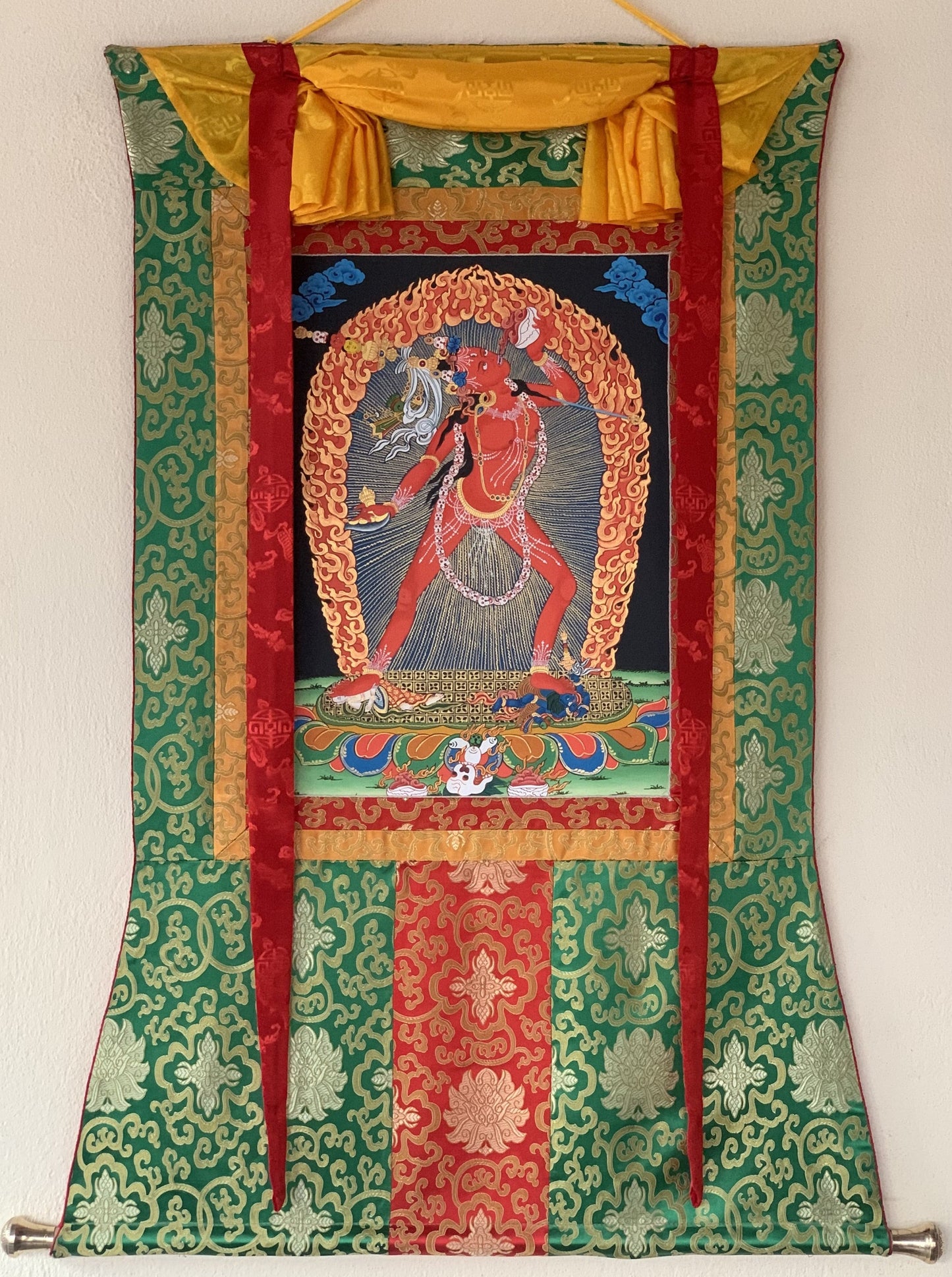 Original Hand Painted Vajrayogini / Vajrabarahi/ Dorje Neljorma / Masterpiece Tibetan Meditation Thangka Painting with Silk Brocade