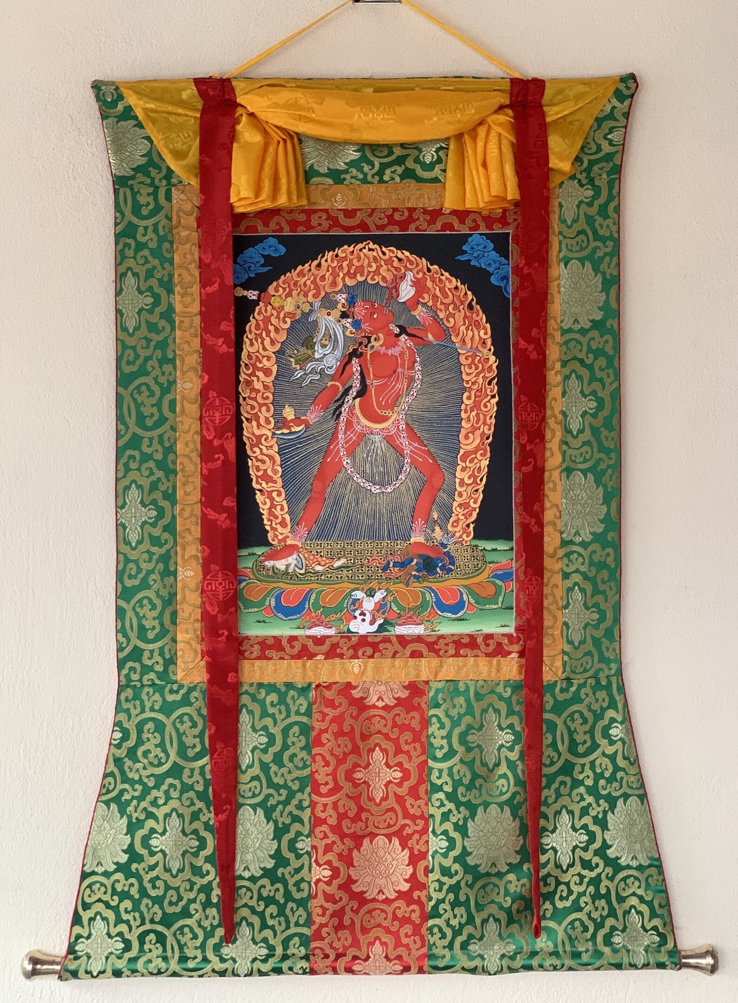 Original Hand Painted Vajrayogini / Vajrabarahi/ Dorje Neljorma / Masterpiece Tibetan Meditation Thangka Painting with Silk Brocade