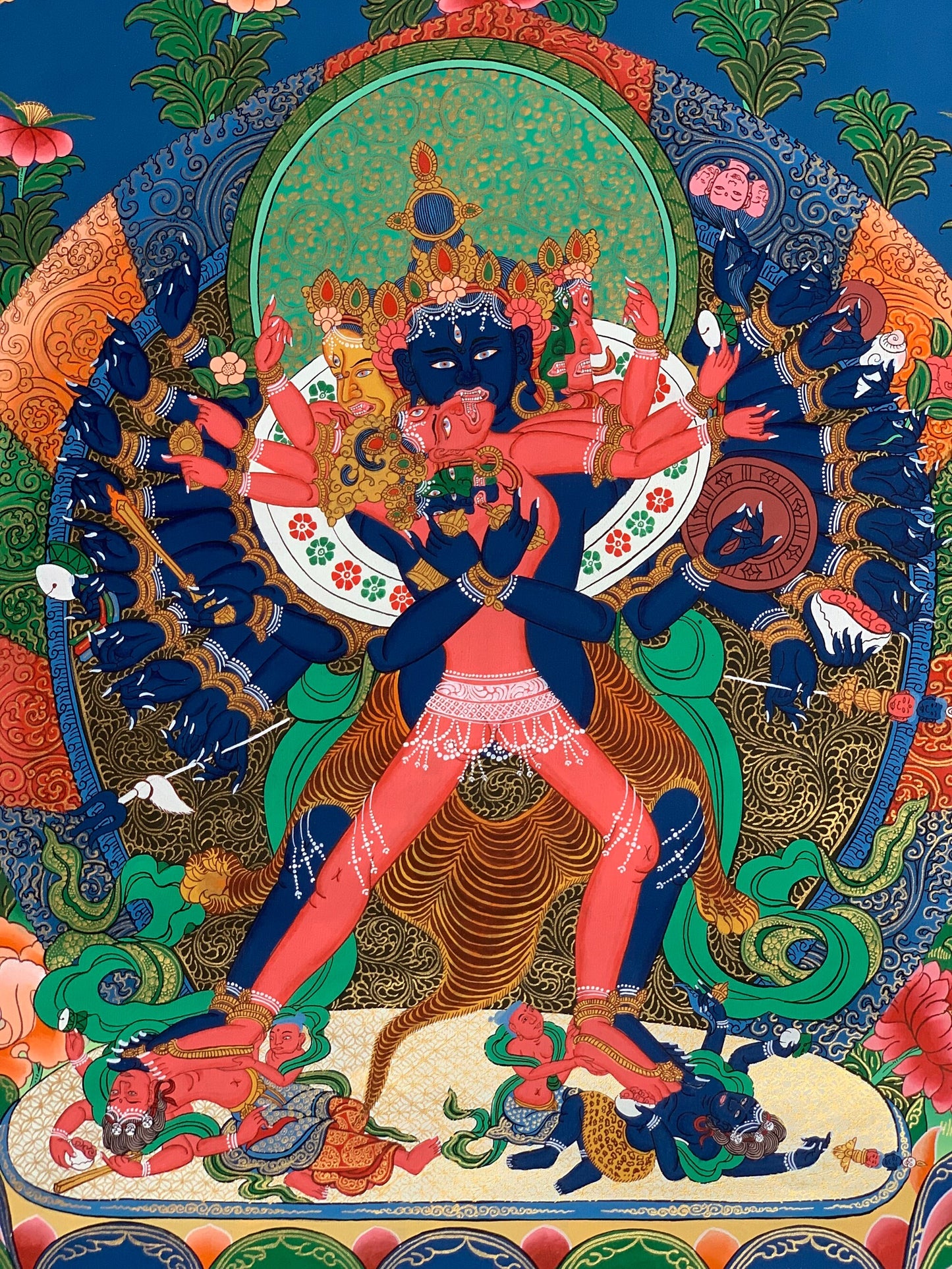 Kalachakra with consort Kalacakri/ Visvamata in Divine Union Original Masterpiece Tibetan Thangka Painting/ Kalacakra Tantra Art