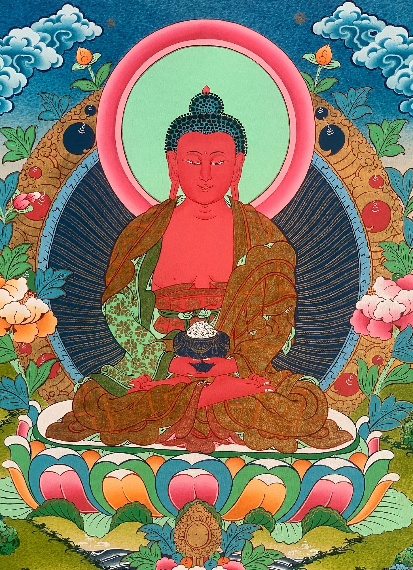 Hand-painted  Buddha Amitabha/ Amitayus/ Buddha of Eternal Life Original Tibetan Thangka, Painting