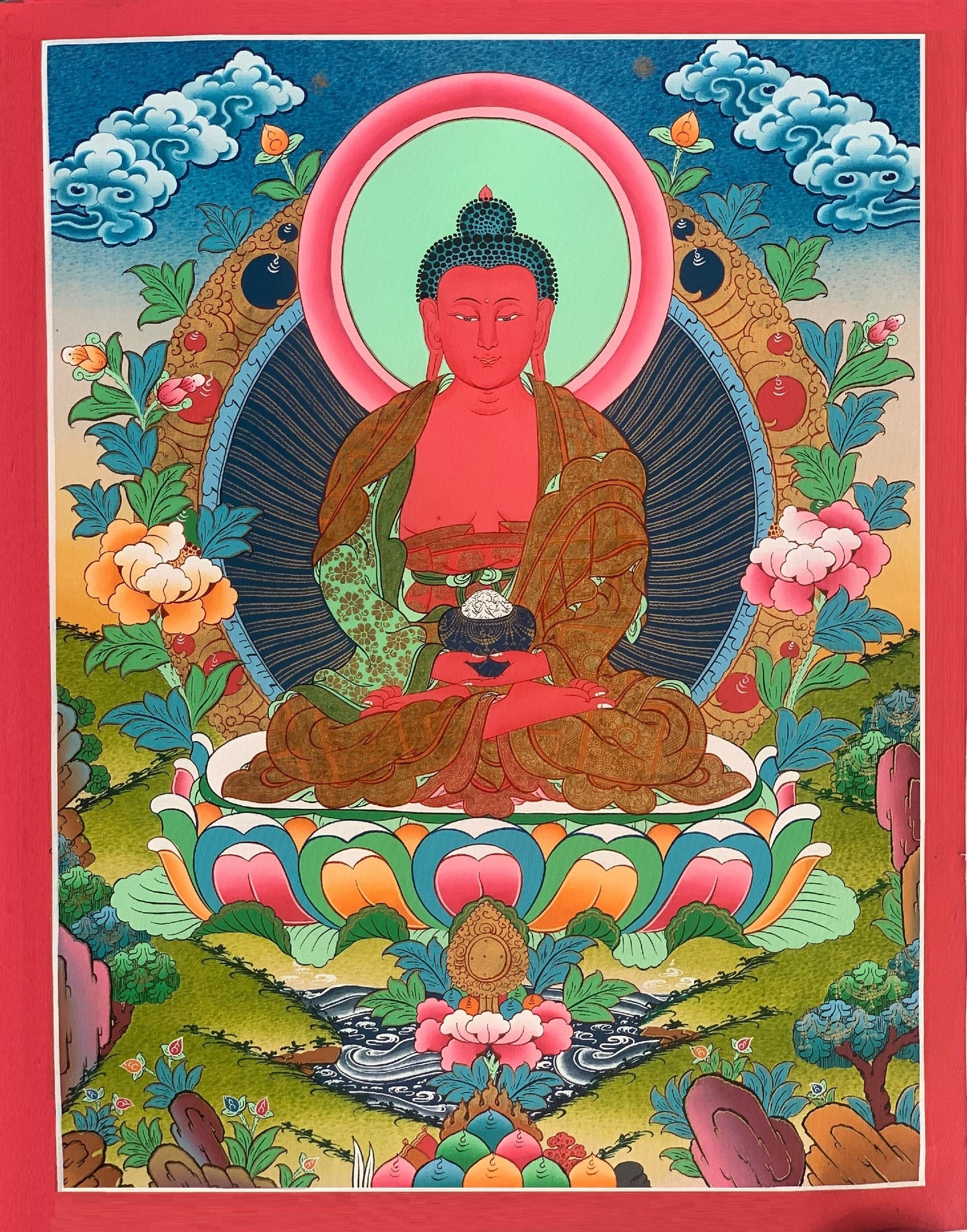 Hand-painted  Buddha Amitabha/ Amitayus/ Buddha of Eternal Life Original Tibetan Thangka, Painting