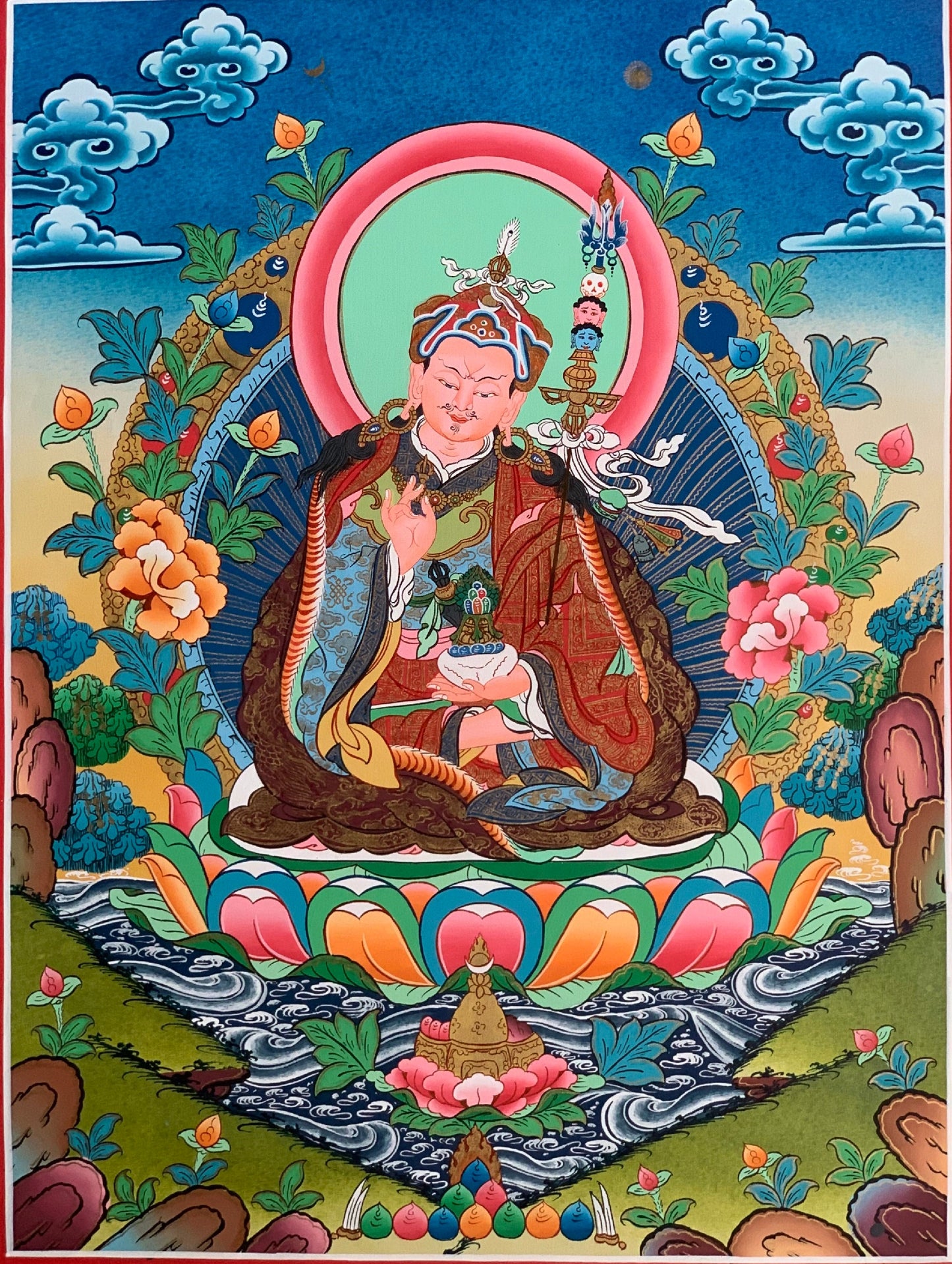 Hand-painted Padmasambhava, Guru Rinpoche,  Tantric Buddha, Blessed  Thangka Painting/ Meditation Art