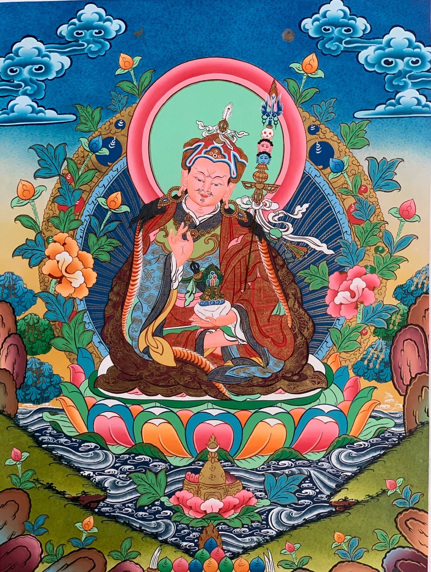 Hand-painted Padmasambhava, Guru Rinpoche,  Tantric Buddha, Blessed  Thangka Painting/ Meditation Art