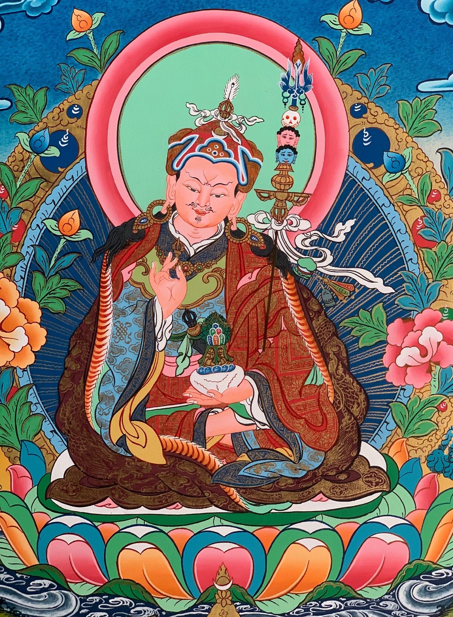 Hand-painted Padmasambhava, Guru Rinpoche,  Tantric Buddha, Blessed  Thangka Painting/ Meditation Art