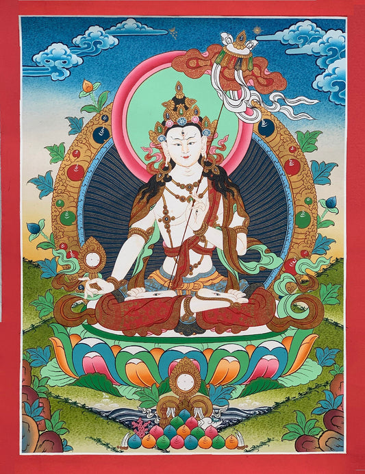 Original Hand-painted  Ushnisha, Sitatapatra, Dukar, Dhukar, Lady of the White Umbrella, Tibetan Thangka Painting from Nepal