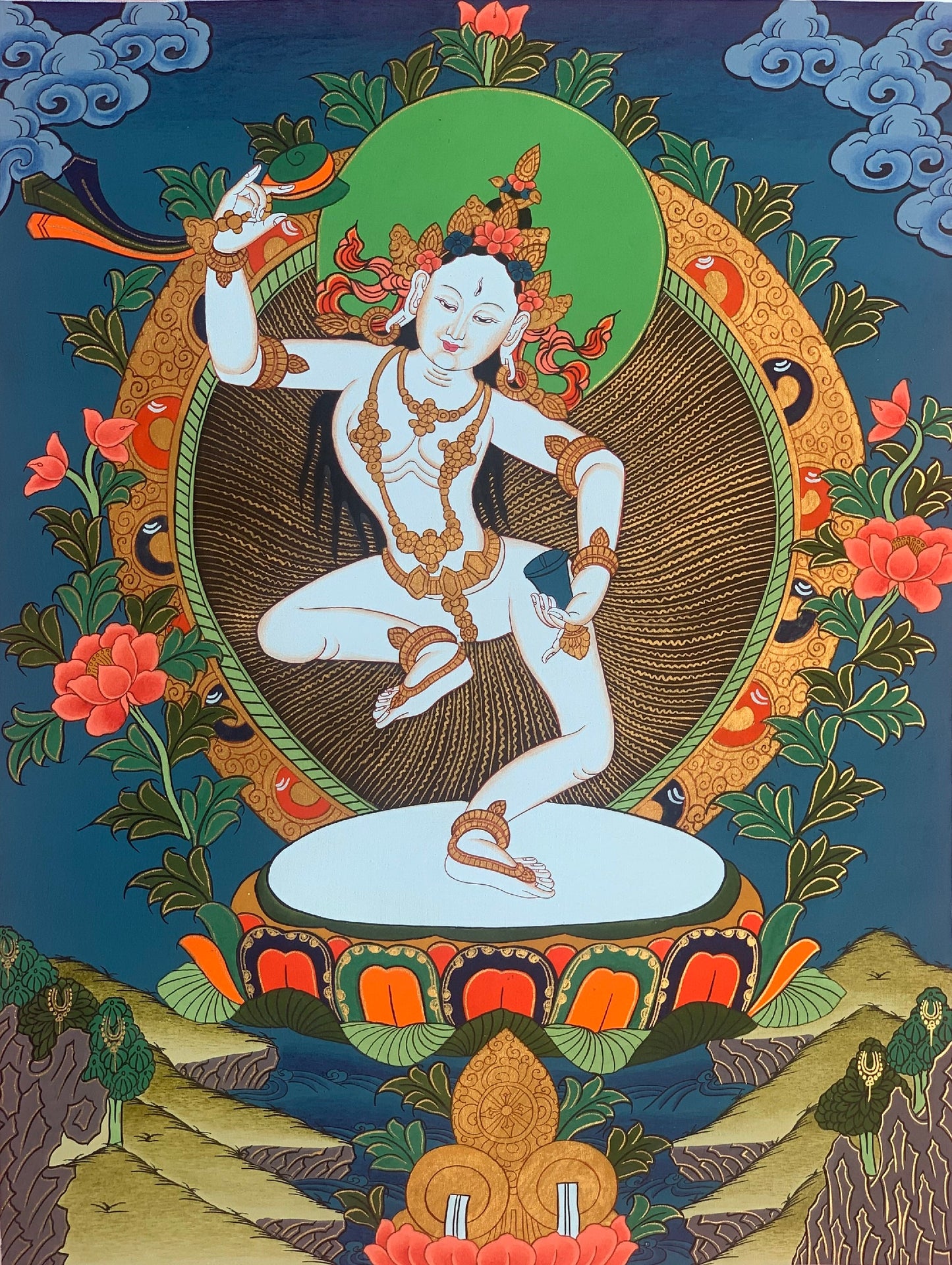 Original Hand-Painted, Machig Labdron/Ahdron Chodron Tibetan Yogini Thangka Painting/ Buddhist Art/ Home/ Wall Hanging