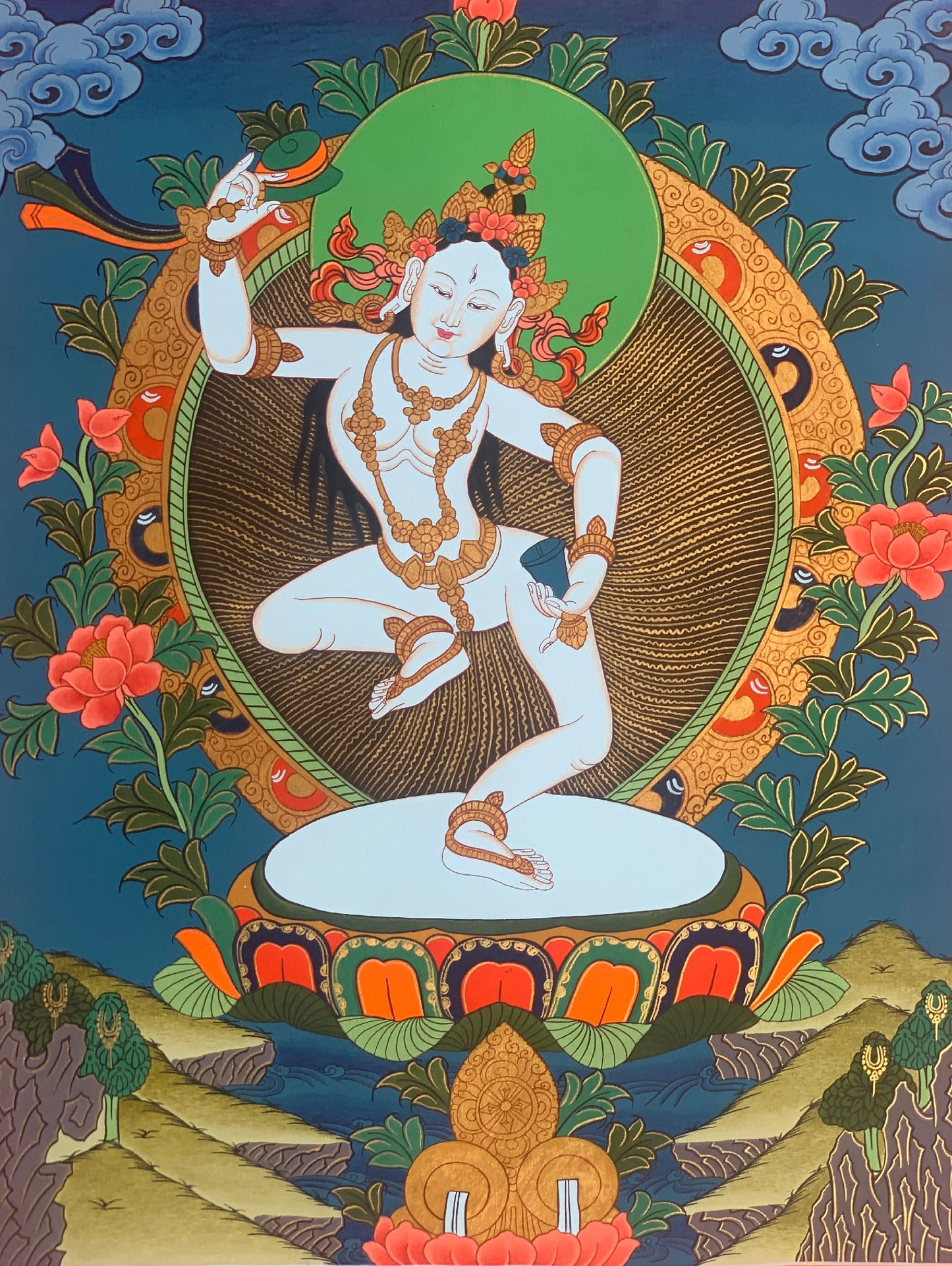 Original Hand-Painted, Machig Labdron/Ahdron Chodron Tibetan Yogini Thangka Painting/ Buddhist Art/ Home/ Wall Hanging