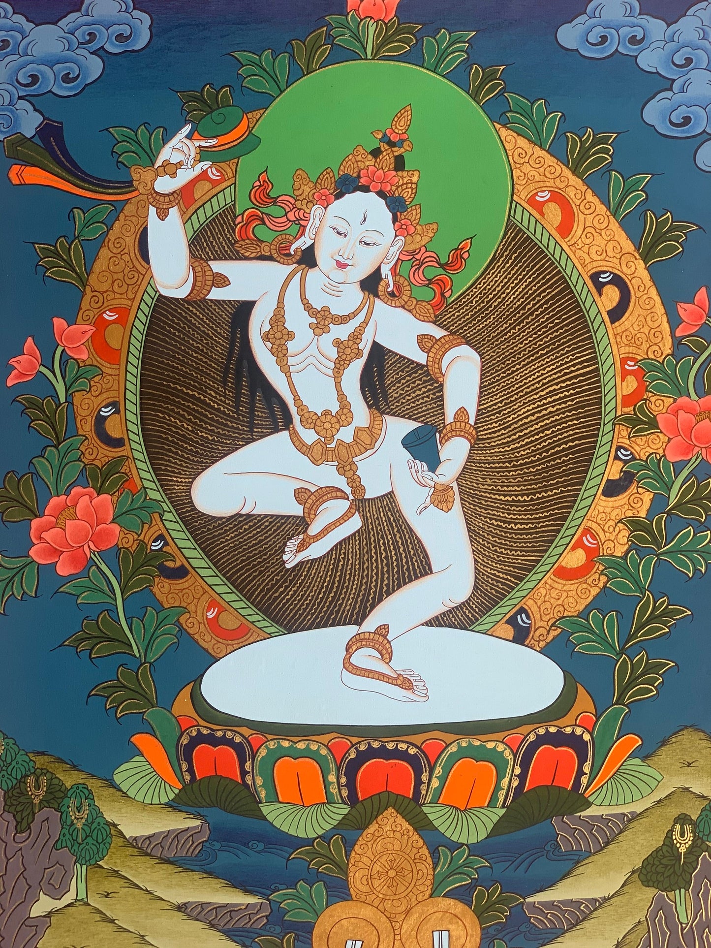 Original Hand-Painted, Machig Labdron/Ahdron Chodron Tibetan Yogini Thangka Painting/ Buddhist Art/ Home/ Wall Hanging