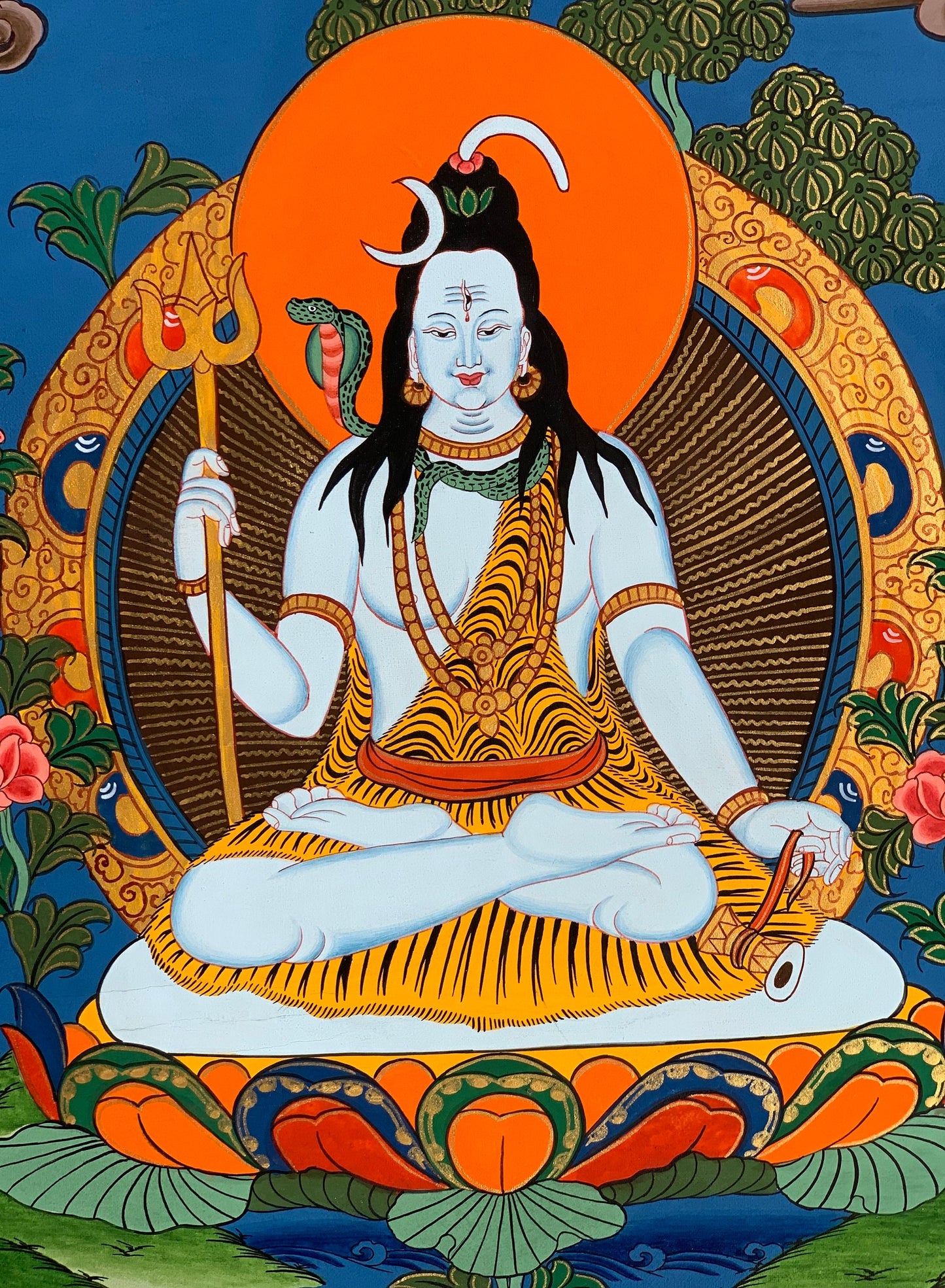 Original Hand-painted Lord Shiva, Shankar, Mahadev,  Hindu Thangka, Painting