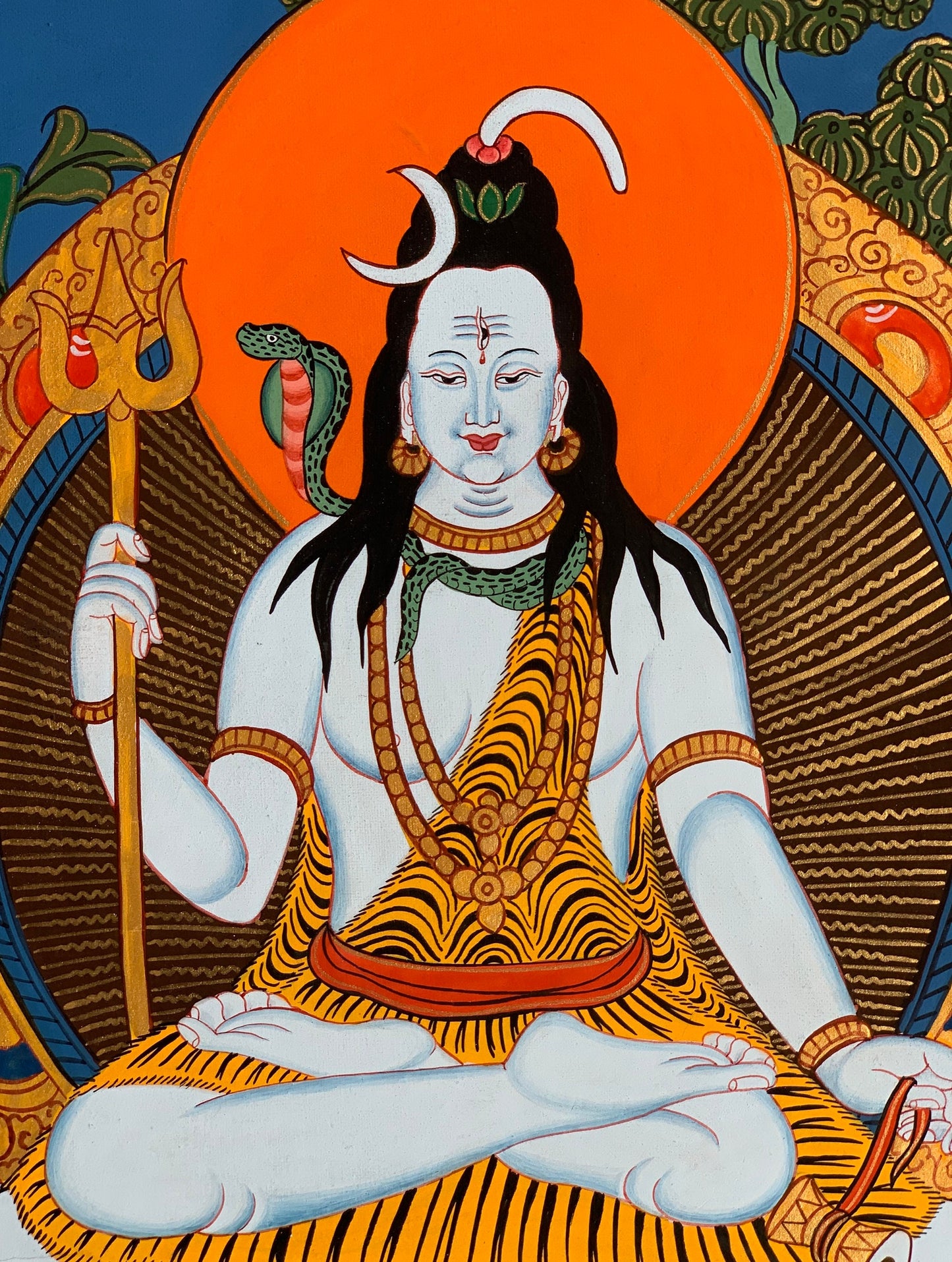 Original Hand-painted Lord Shiva, Shankar, Mahadev,  Hindu Thangka, Painting