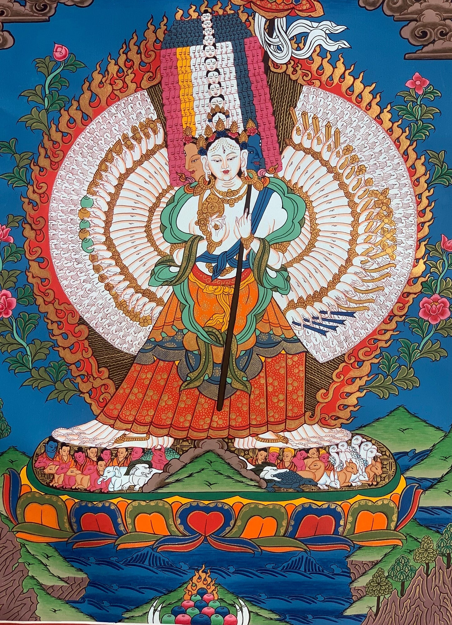 Original Hand painted Master Quality 1000 Armed Dukkar/Sitatapatra Lady of White Umbrella Compassion Meditation Tibetan Thangka Painting