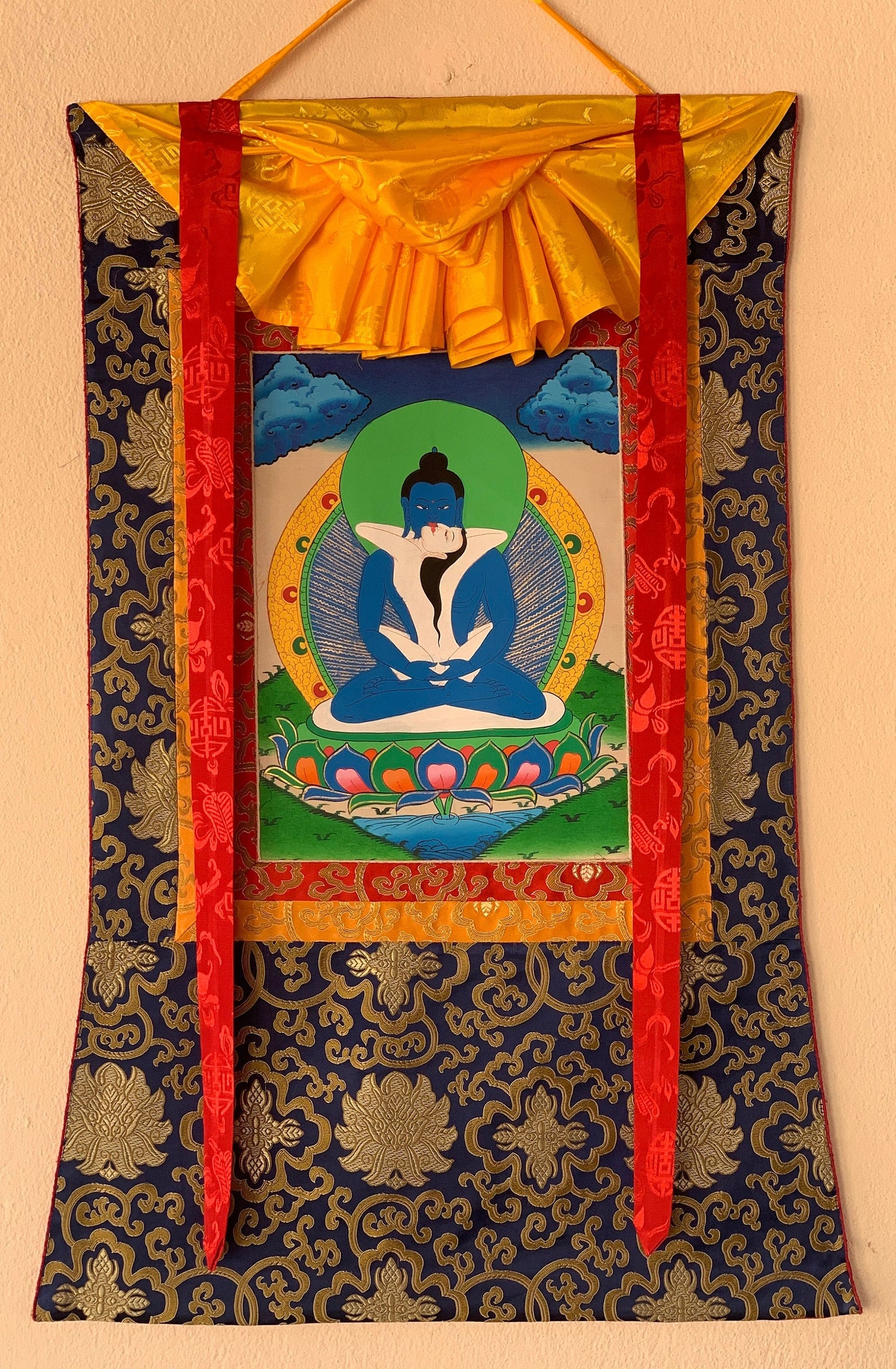 Original Hand-painted Samantabhadra/ Buddha Shakti Tibetan Thangka Painting With Silk Brocade