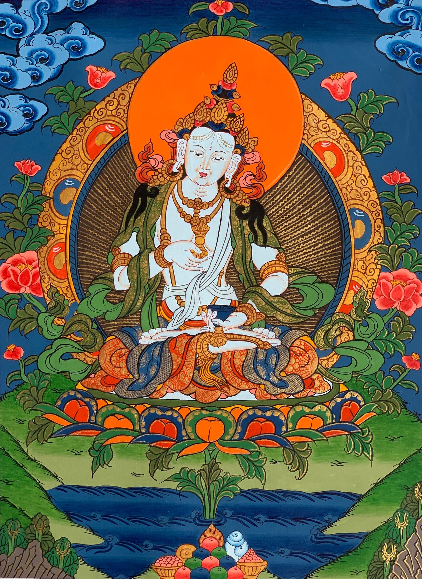 Originnal Hand-painted Vajrasattva, Dhyani Buddha, Tibetan Thangka  Painting , Compassion, Meditation Art