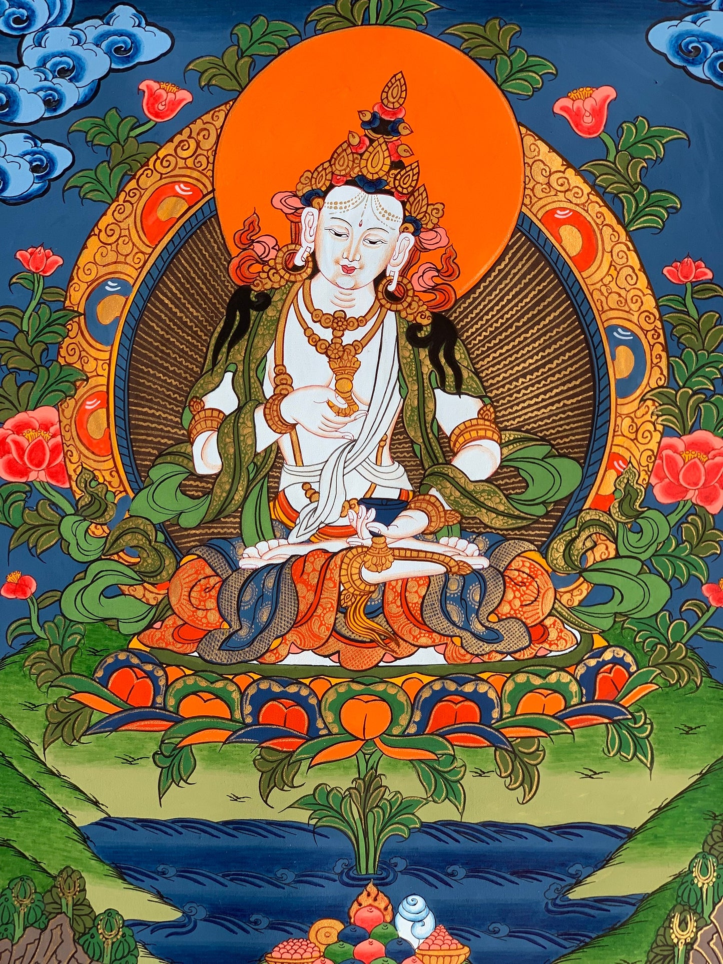 Originnal Hand-painted Vajrasattva, Dhyani Buddha, Tibetan Thangka  Painting , Compassion, Meditation Art