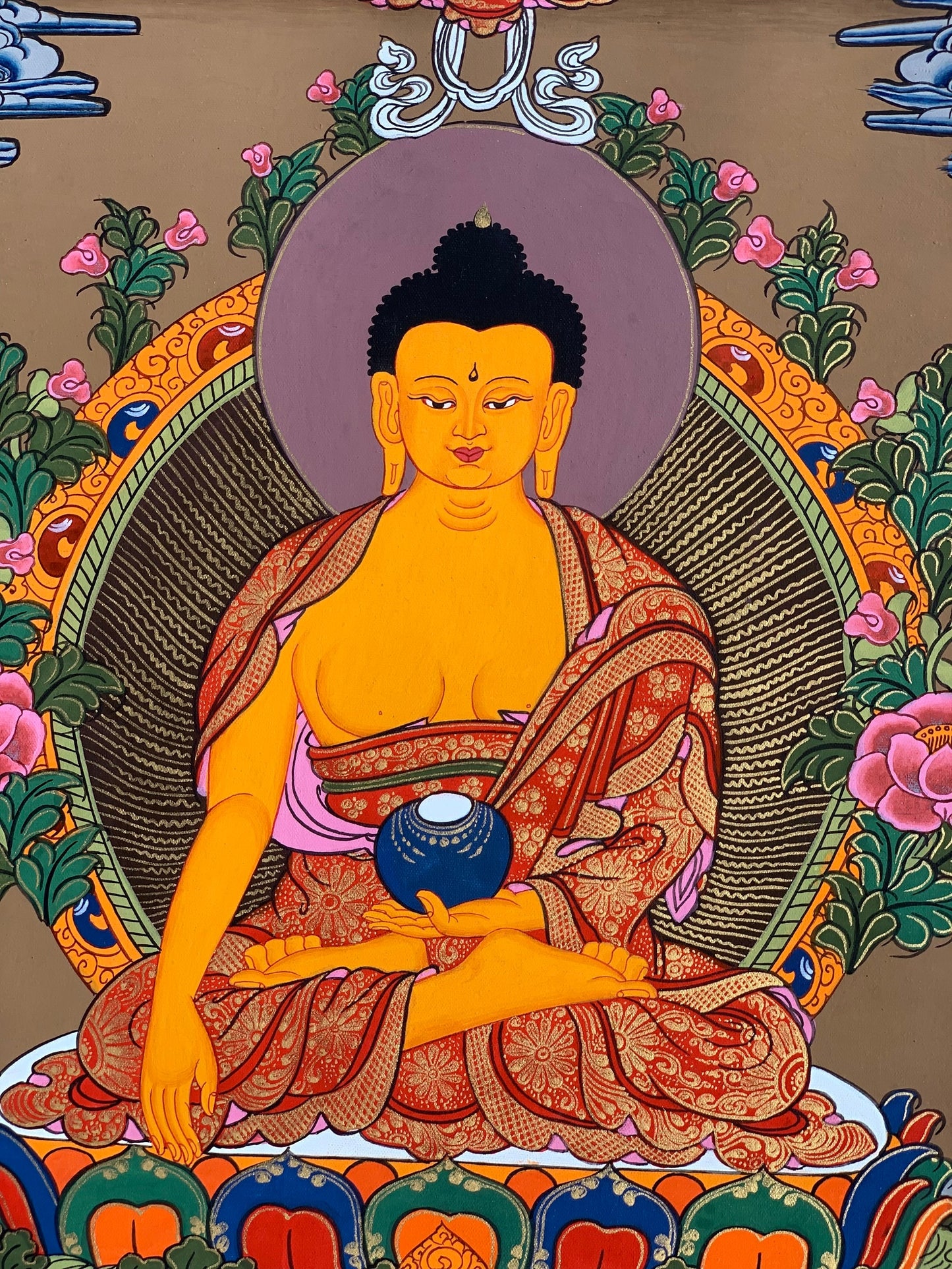 Hand-painted, Shakyamuni, Gautama, Buddha, Tibetan Thangka Painting 11 x 15-inch