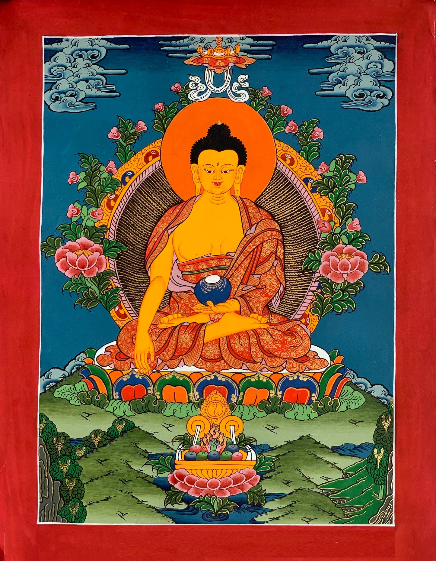 Hand-painted, Shakyamuni, Gautama, Buddha, Tibetan Thangka Painting 11 x 15-inch