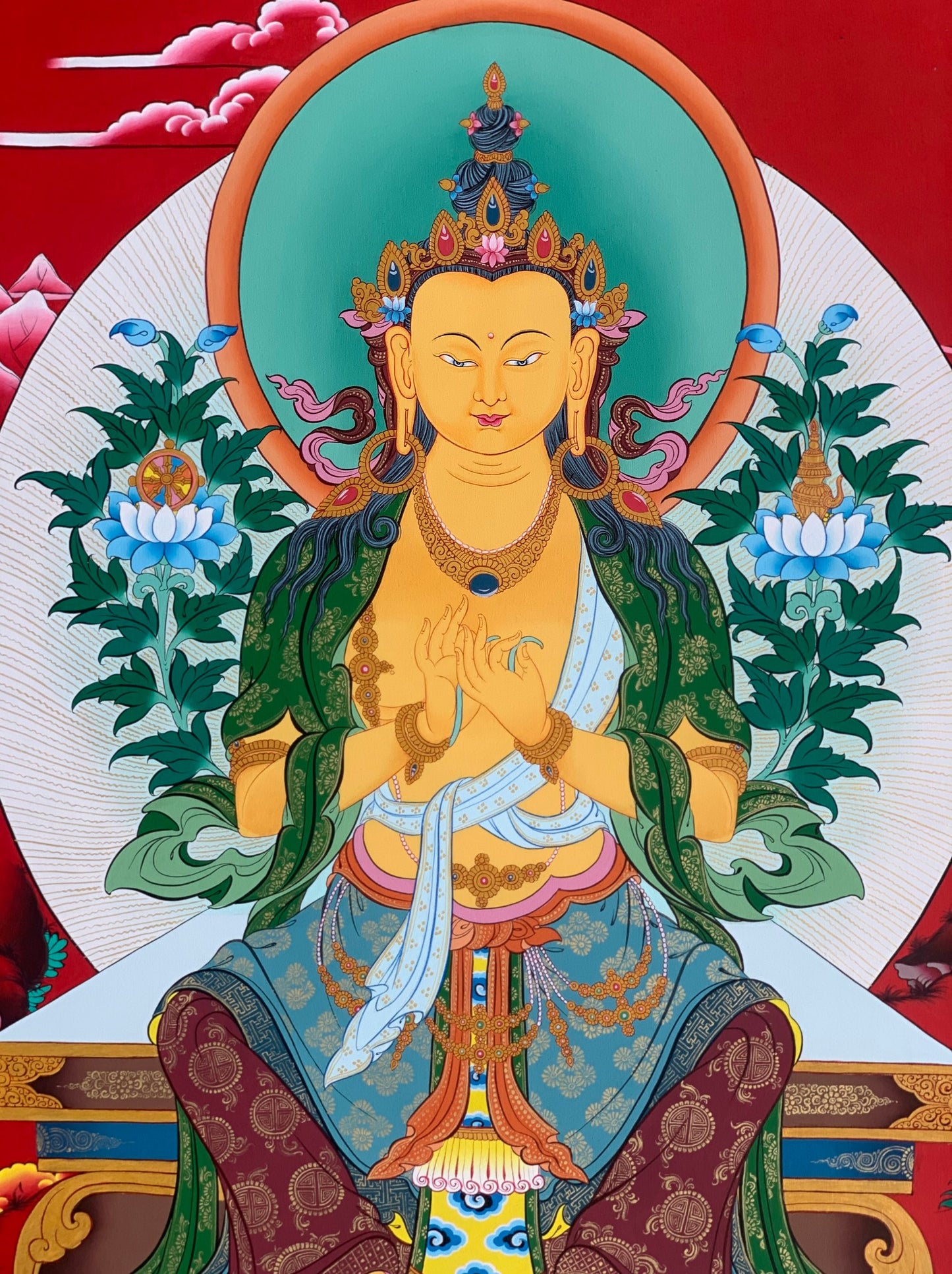 Hand-Painted, Maitreya, The Future Buddha, Rare, Masterpiece,  Gold,  Thangka Painting  20 x 30 -Inch