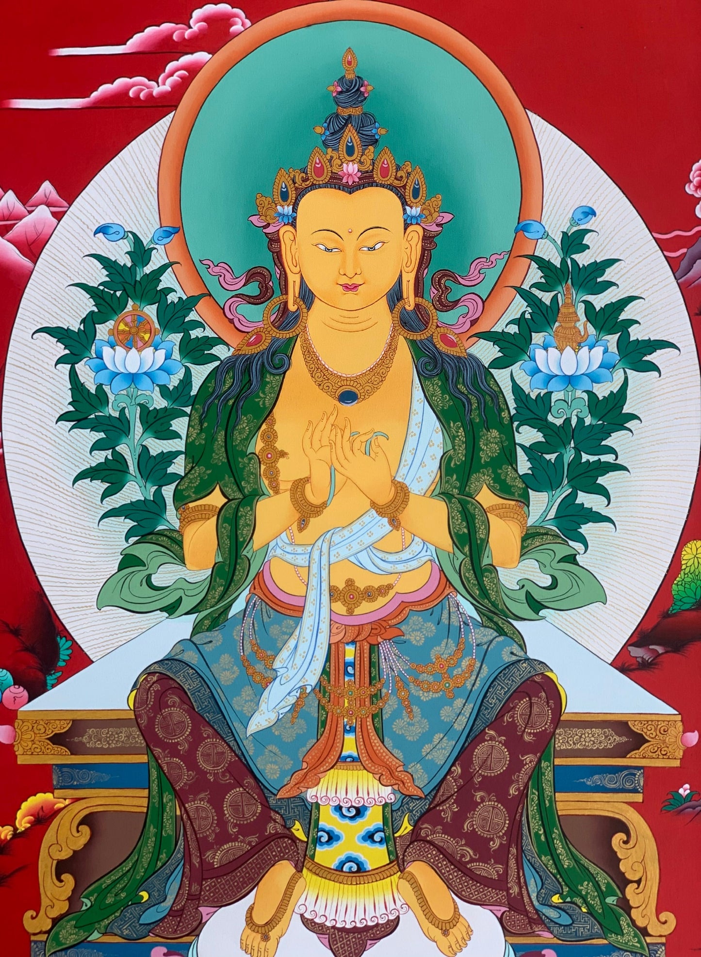 Hand-Painted, Maitreya, The Future Buddha, Rare, Masterpiece,  Gold,  Thangka Painting  20 x 30 -Inch