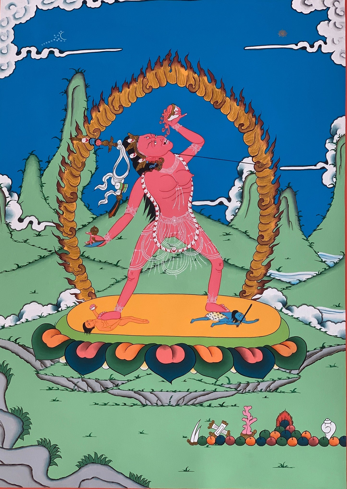 Original Hand -Painted Vajrayogini Yogini,  High-Quality  Masterpiece Tibetan Thangka Painting/ Anuttarayoga Chakrasamvara Cycle Tantra Art