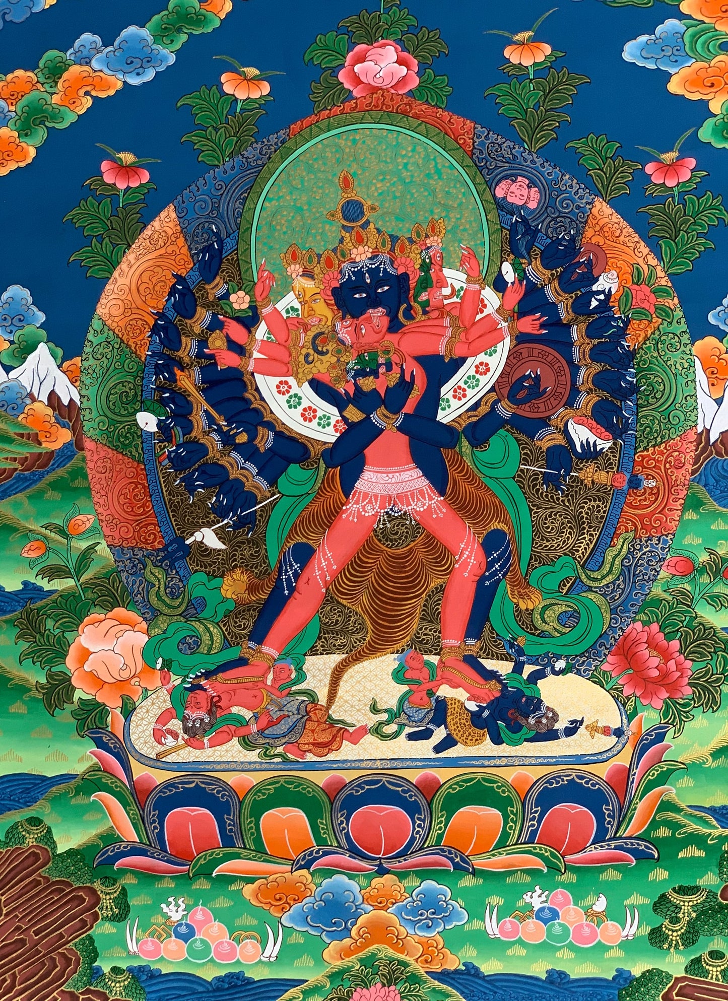 Kalachakra with consort Kalacakri/ Visvamata in Divine Union Original Masterpiece Tibetan Thangka Painting/ Kalacakra Tantra Art