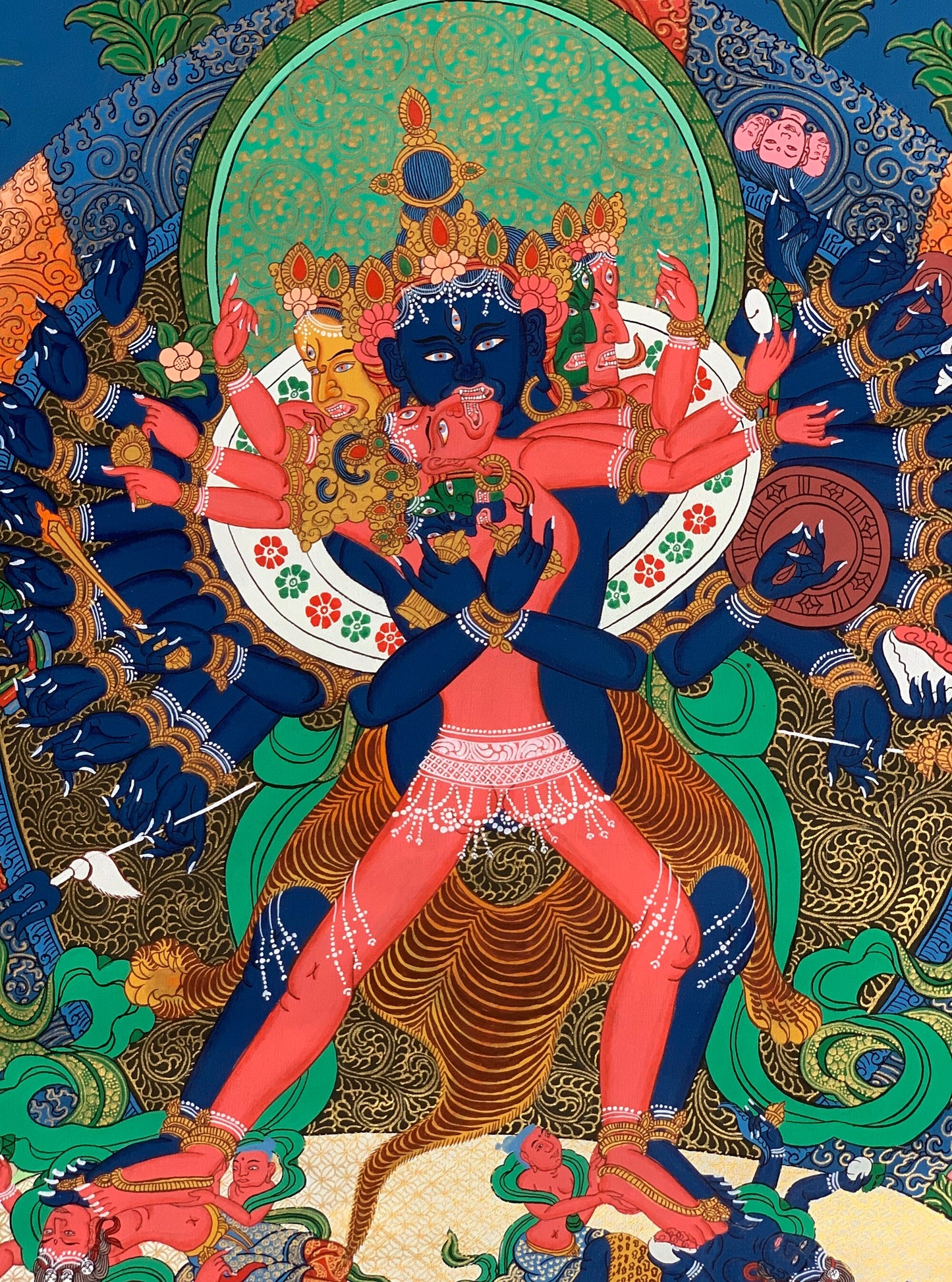 Kalachakra with consort Kalacakri/ Visvamata in Divine Union Original Masterpiece Tibetan Thangka Painting/ Kalacakra Tantra Art