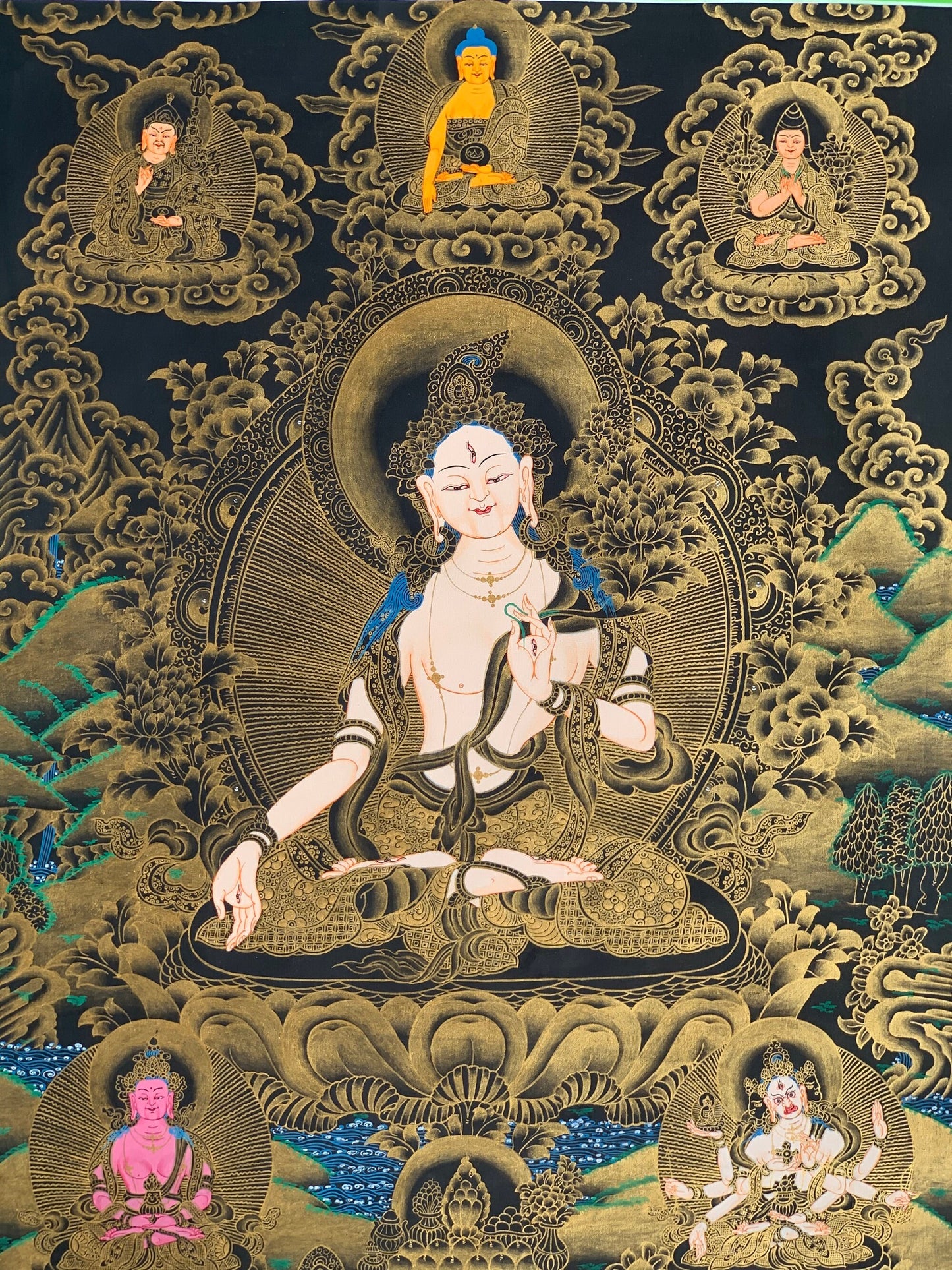 Hand-painted White Tara,  Mother Goddess, Compassion, Meditation, Original Tibetan Thangka Painting , Bordered with Silk