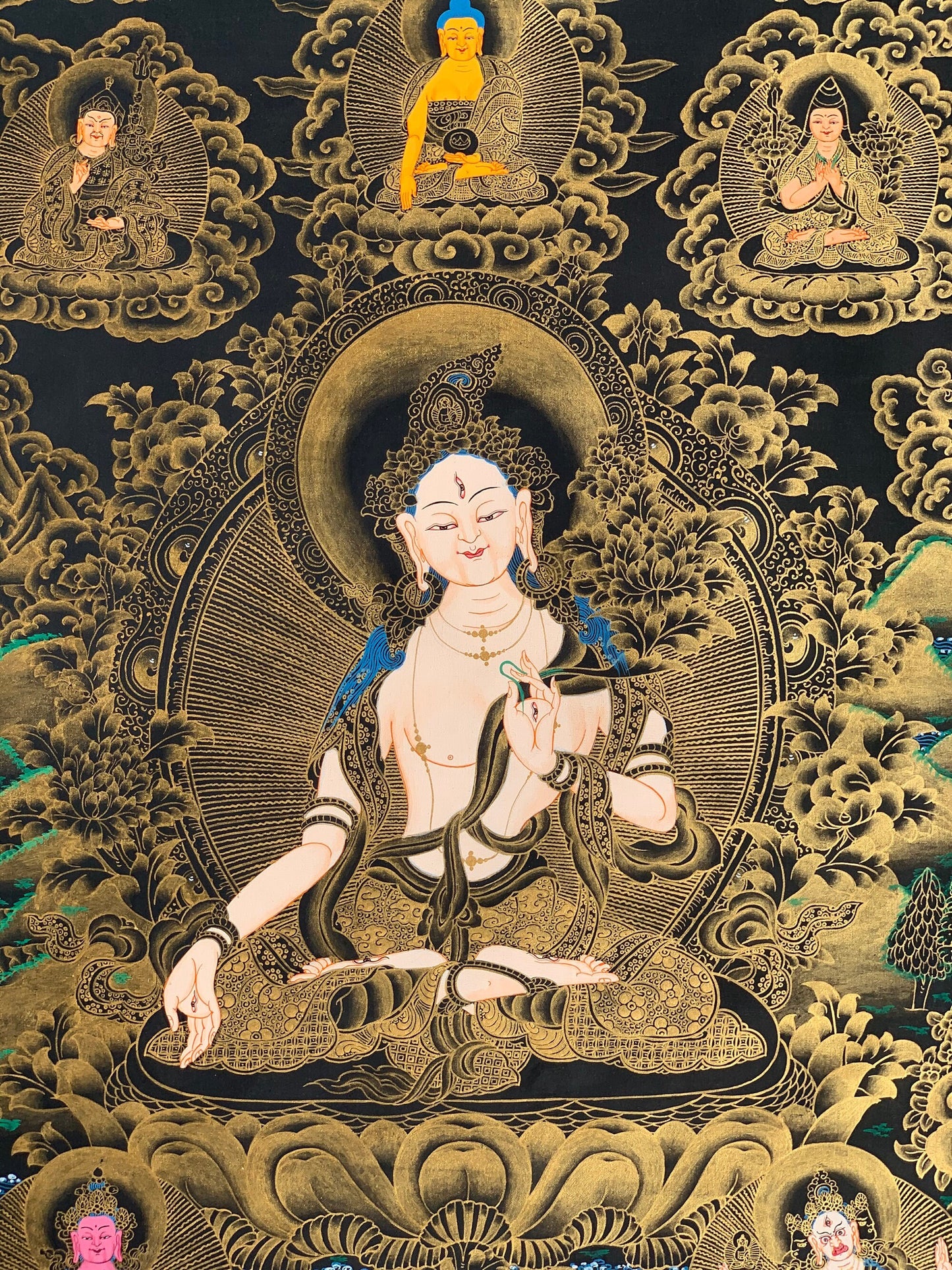 Hand-painted White Tara,  Mother Goddess, Compassion, Meditation, Original Tibetan Thangka Painting , Bordered with Silk