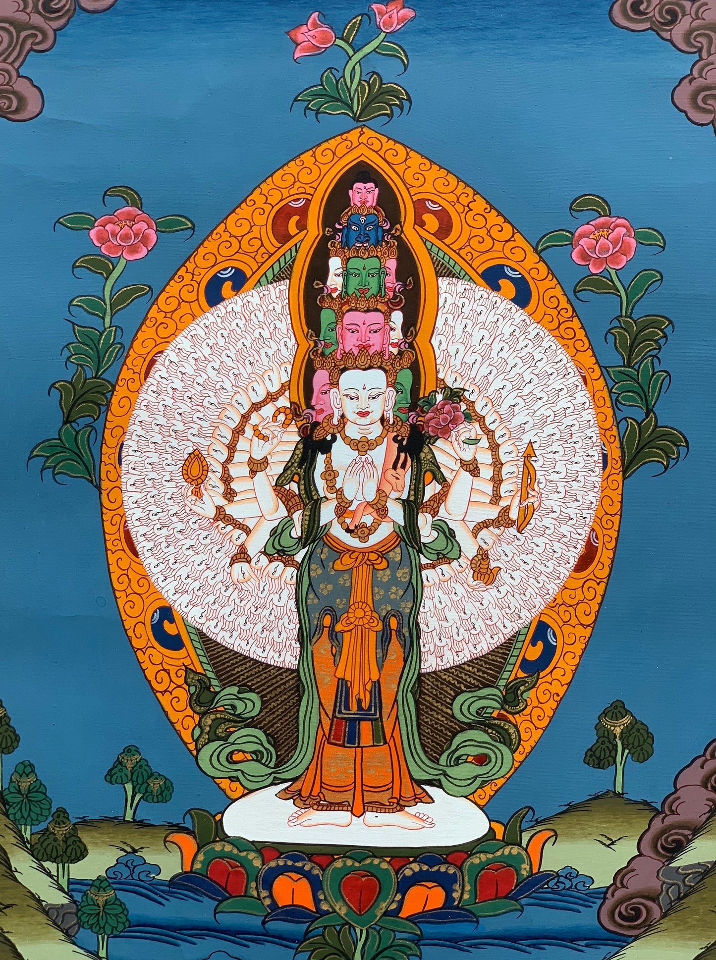 Hand-painted 1000 Armed Avalokitesvara, Lokeswor Tibetan Thangka Painting, Art  11 x 14-Inch