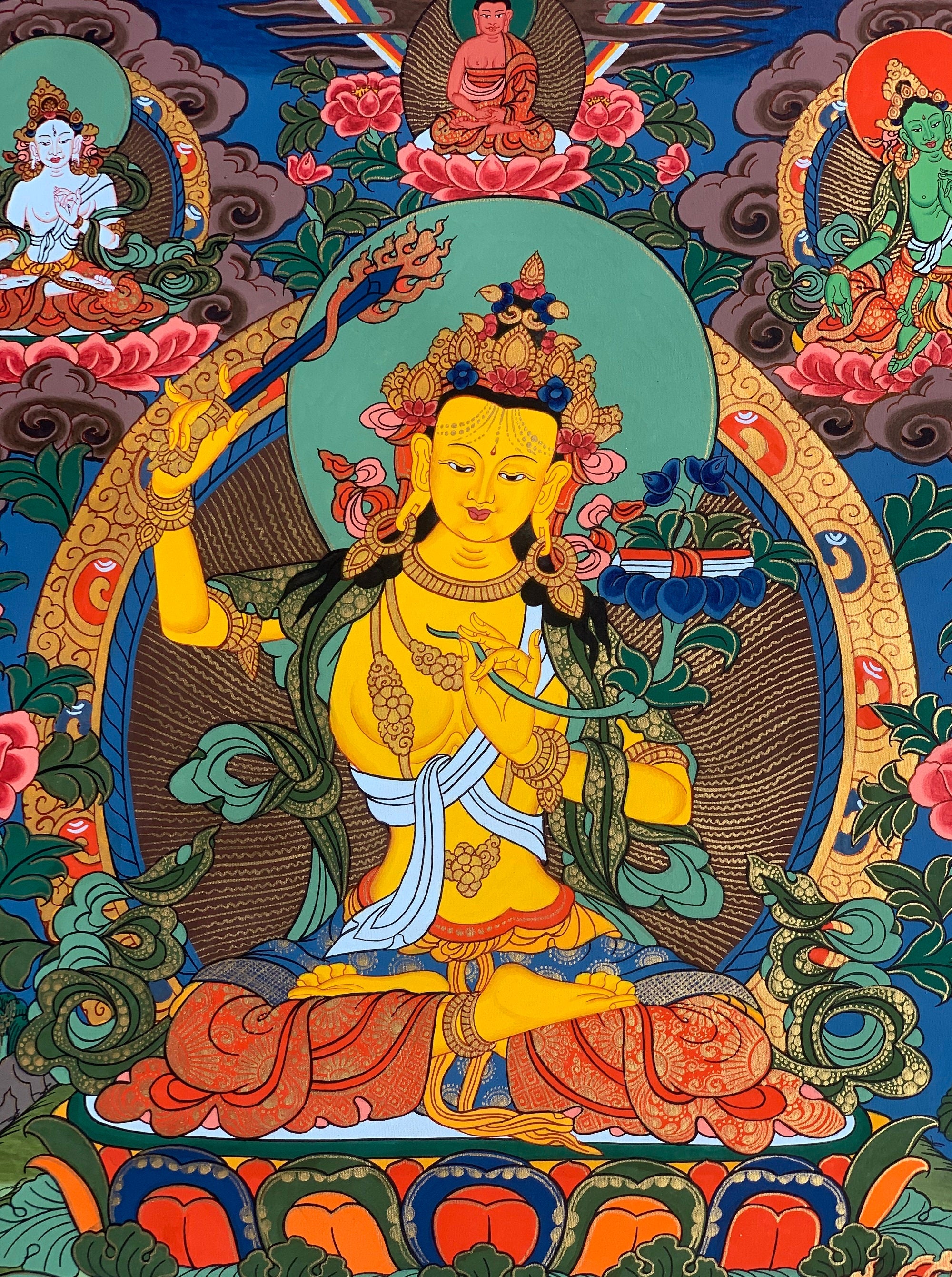 Hand-painted Manjushri, Manjushree, Wisdom Bodhisattva, Original Tibet ...