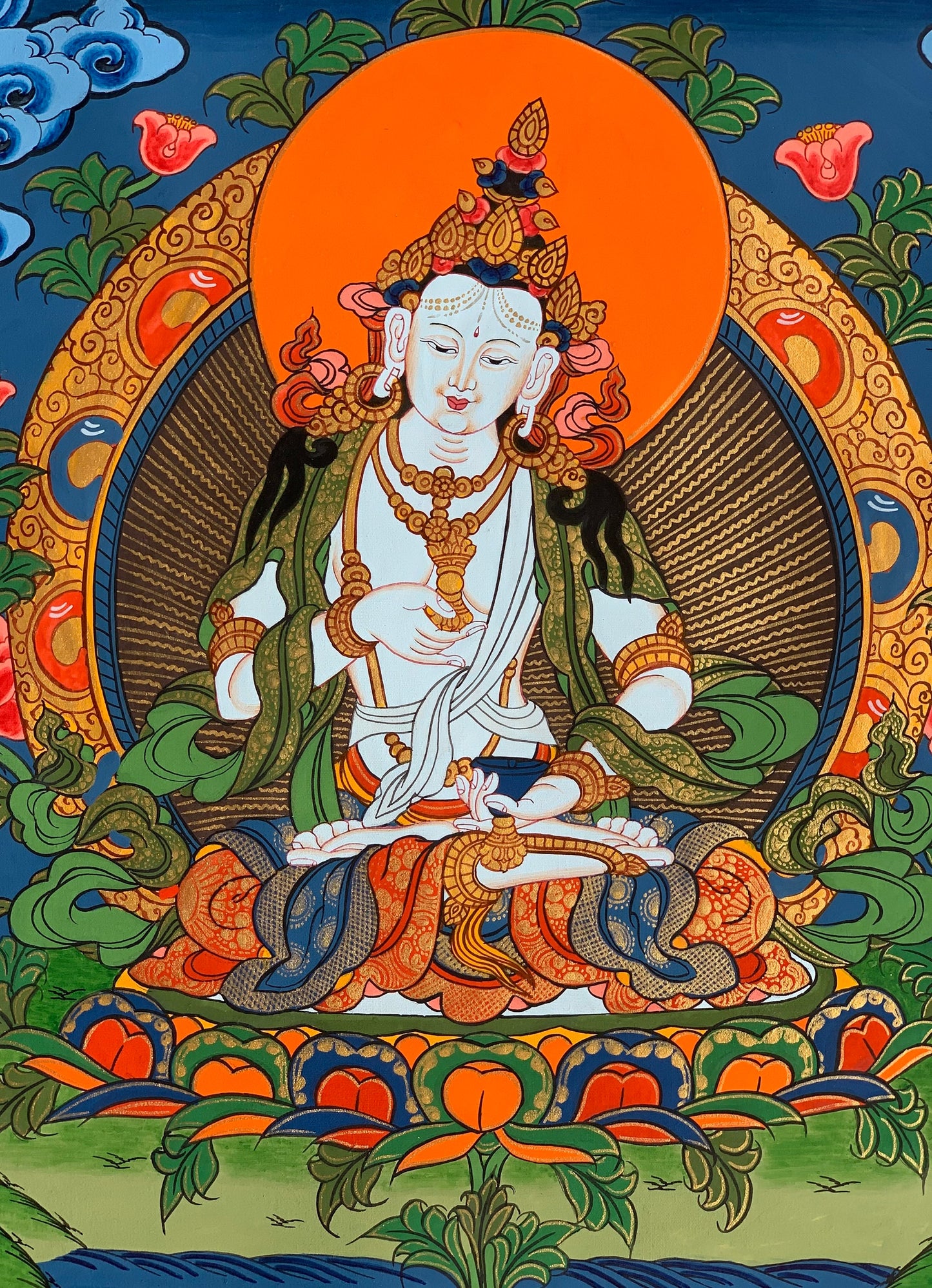 Originnal Hand-painted Vajrasattva, Dhyani Buddha, Tibetan Thangka  Painting , Compassion, Meditation Art