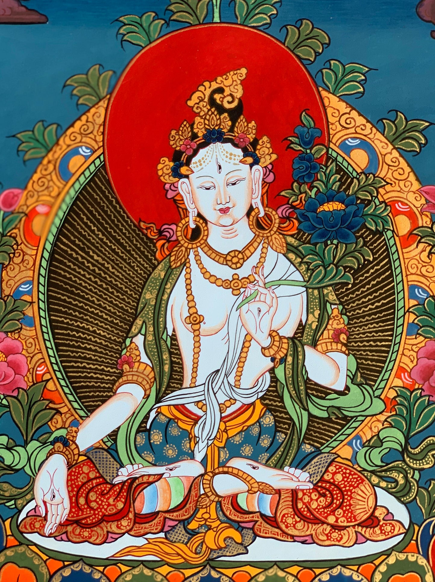 Hand-painted White Tara, Mother Goddess, Thangka Painting  11 x 15-Inches