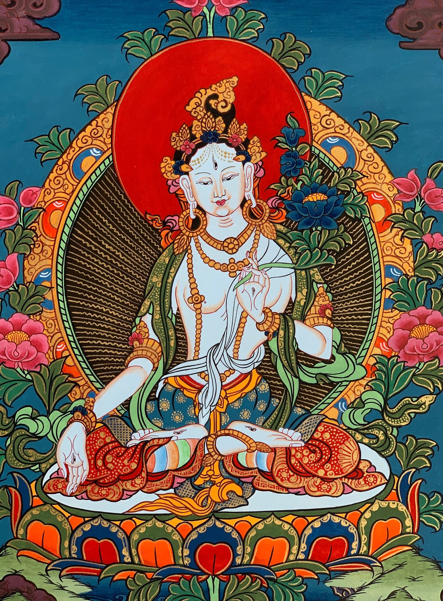 Hand-painted White Tara, Mother Goddess, Thangka Painting  11 x 15-Inches