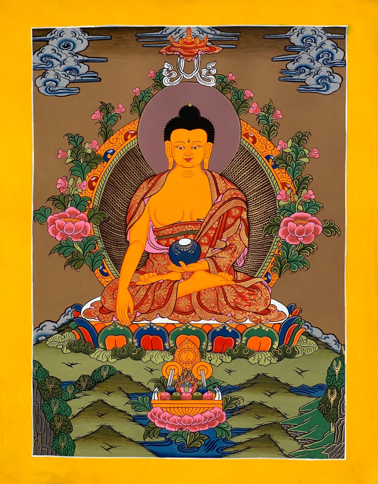 Hand-painted, Shakyamuni, Gautama, Buddha, Tibetan Thangka Painting 11 x 15-inch