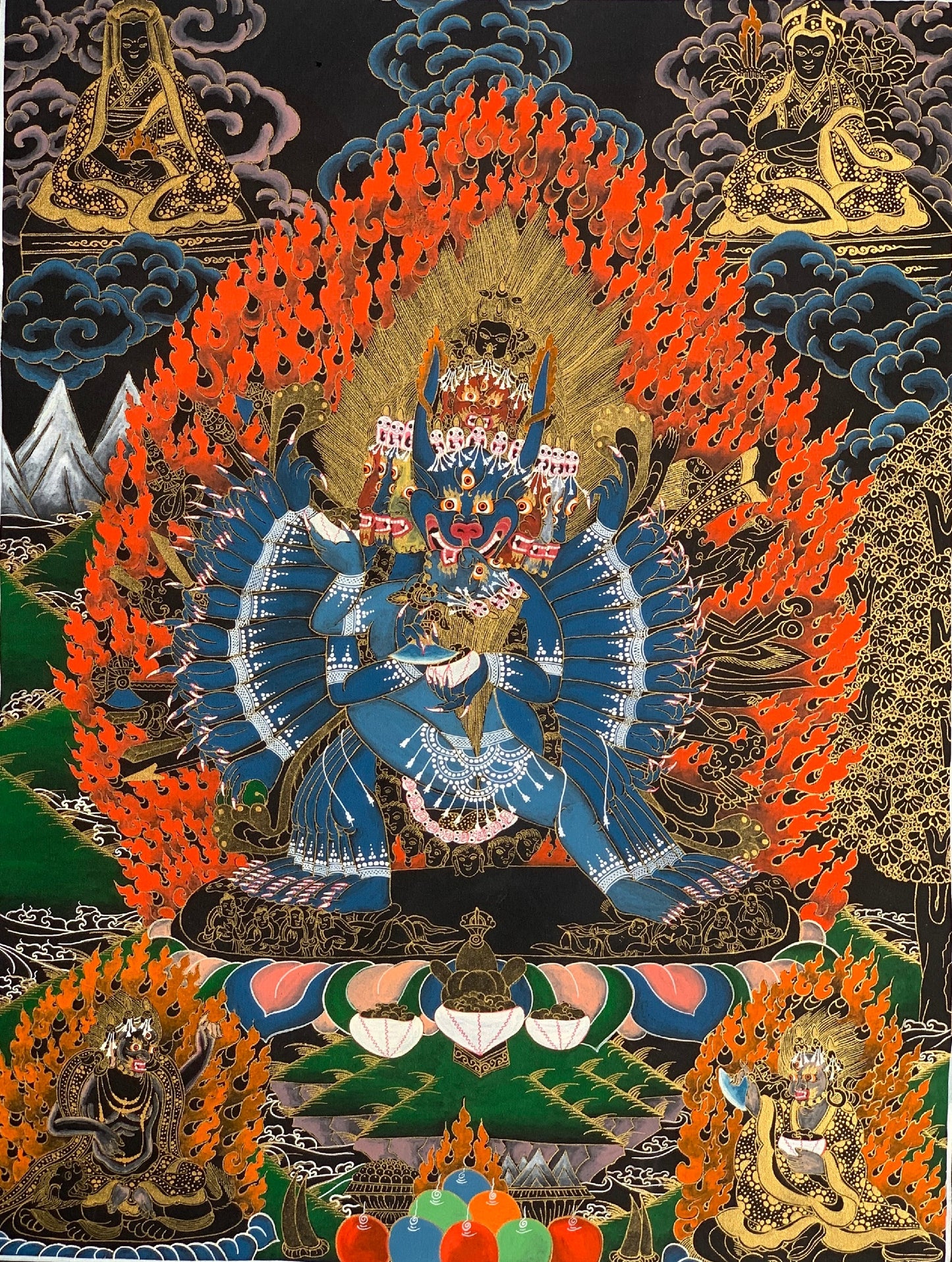 Original Hand-painted Yamantaka/ Vajrabhairava/ with Concert Vajravetali  Master Quality Tibetan Thangka Painting