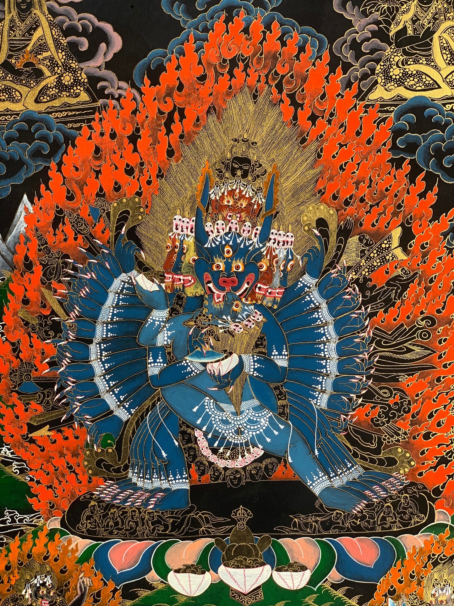 Original Hand-painted Yamantaka/ Vajrabhairava/ with Concert Vajravetali  Master Quality Tibetan Thangka Painting