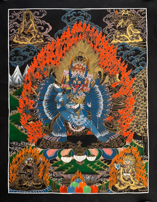 Original Hand-painted Yamantaka/ Vajrabhairava/ with Concert Vajravetali  Master Quality Tibetan Thangka Painting