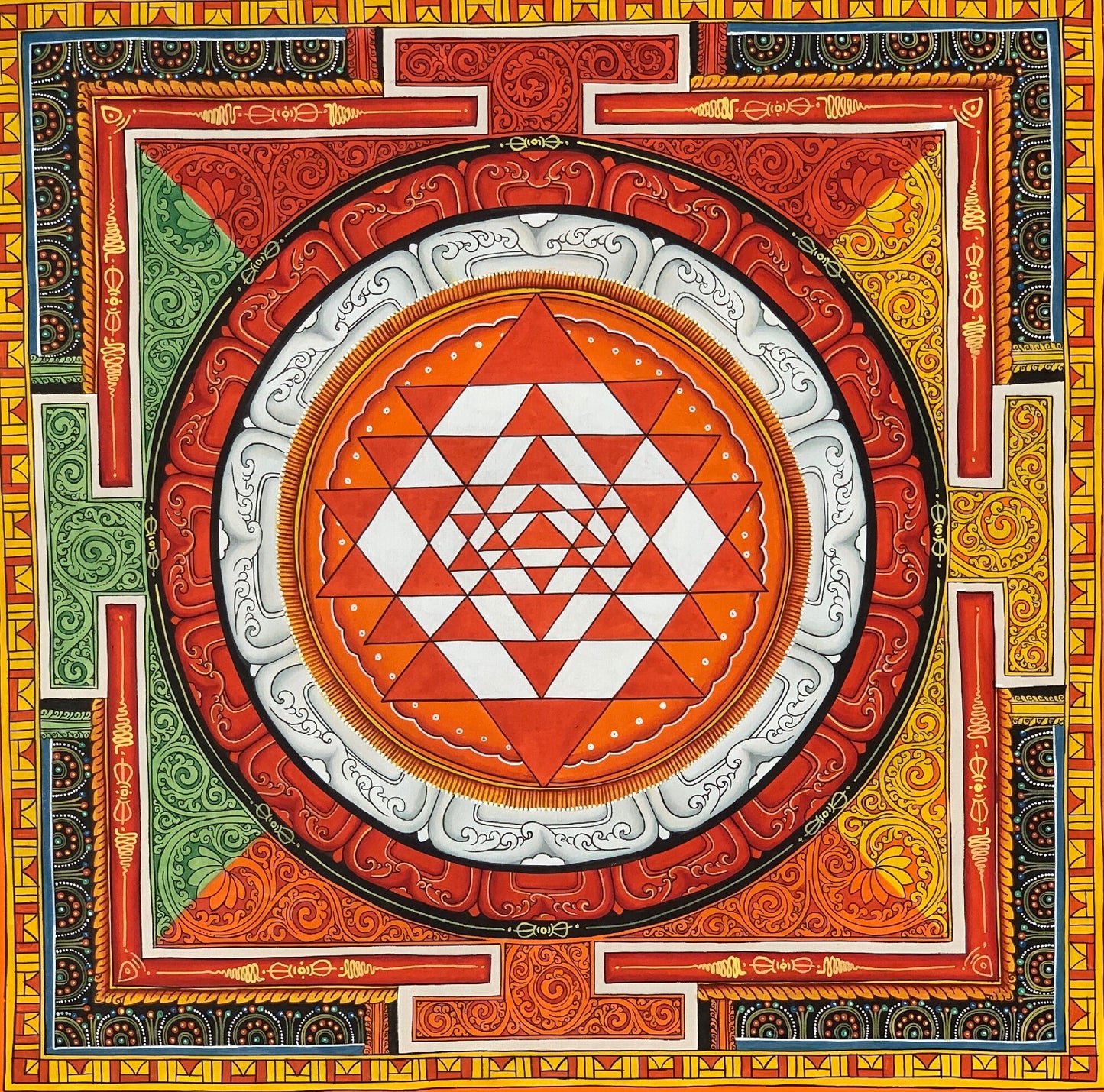 Original Hand-painted, Sri Yantra, Shri Yantra, Shri Chakra, Original Newari, Pauba, Thangka Painting,